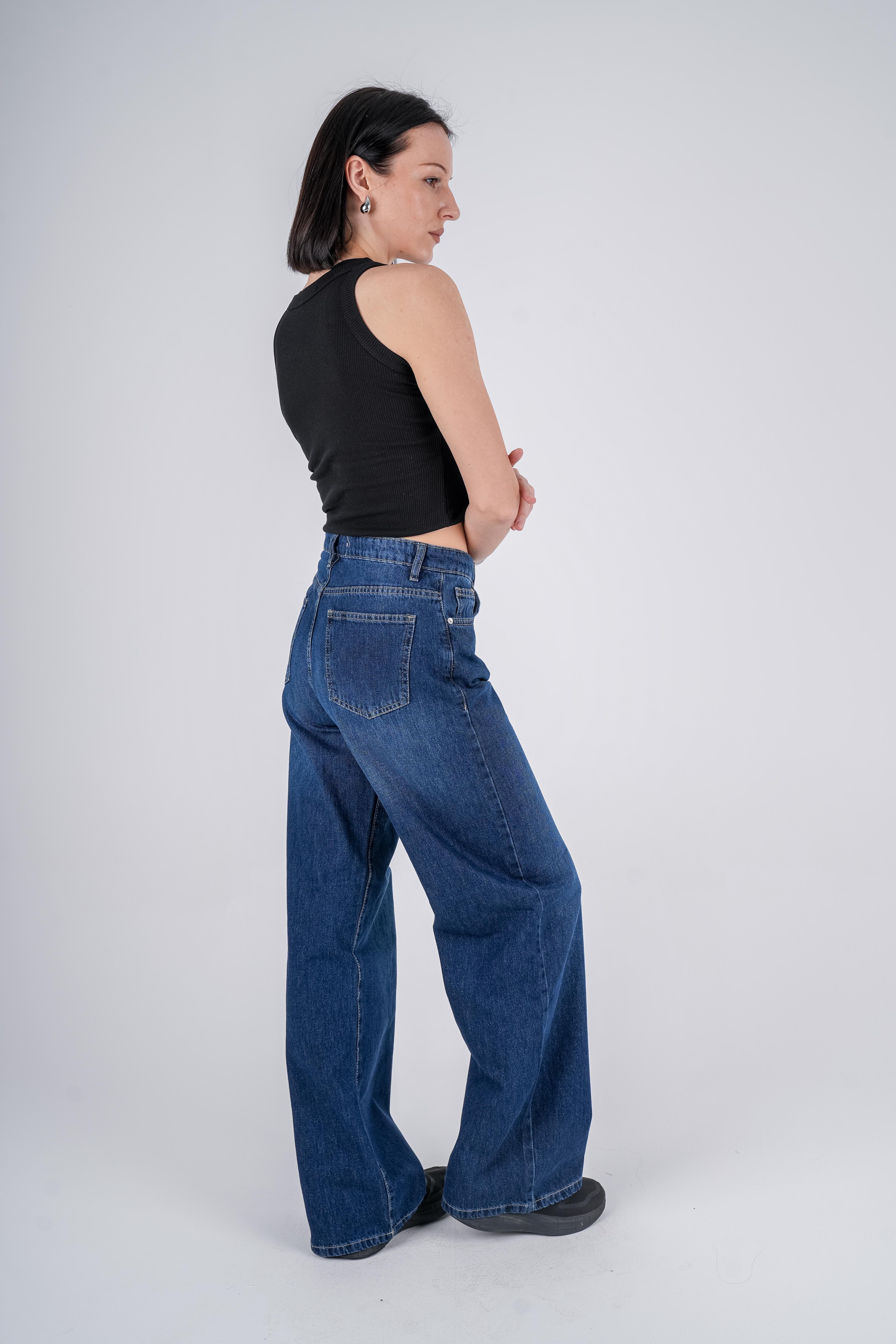 Basic Wide Leg Jeans High-Waist Dark Blue