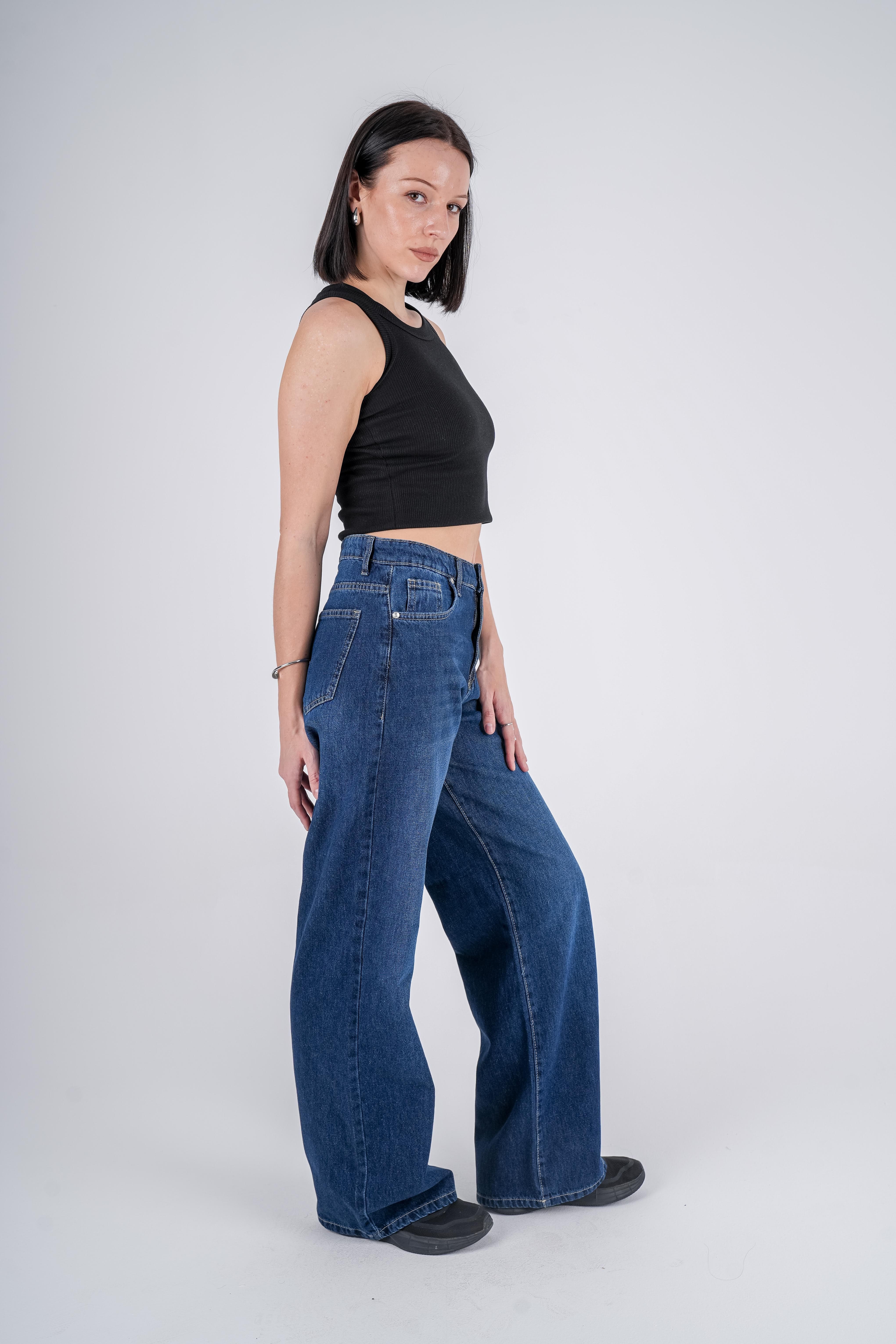 Basic Wide Leg Jeans High-Waist Dark Blue