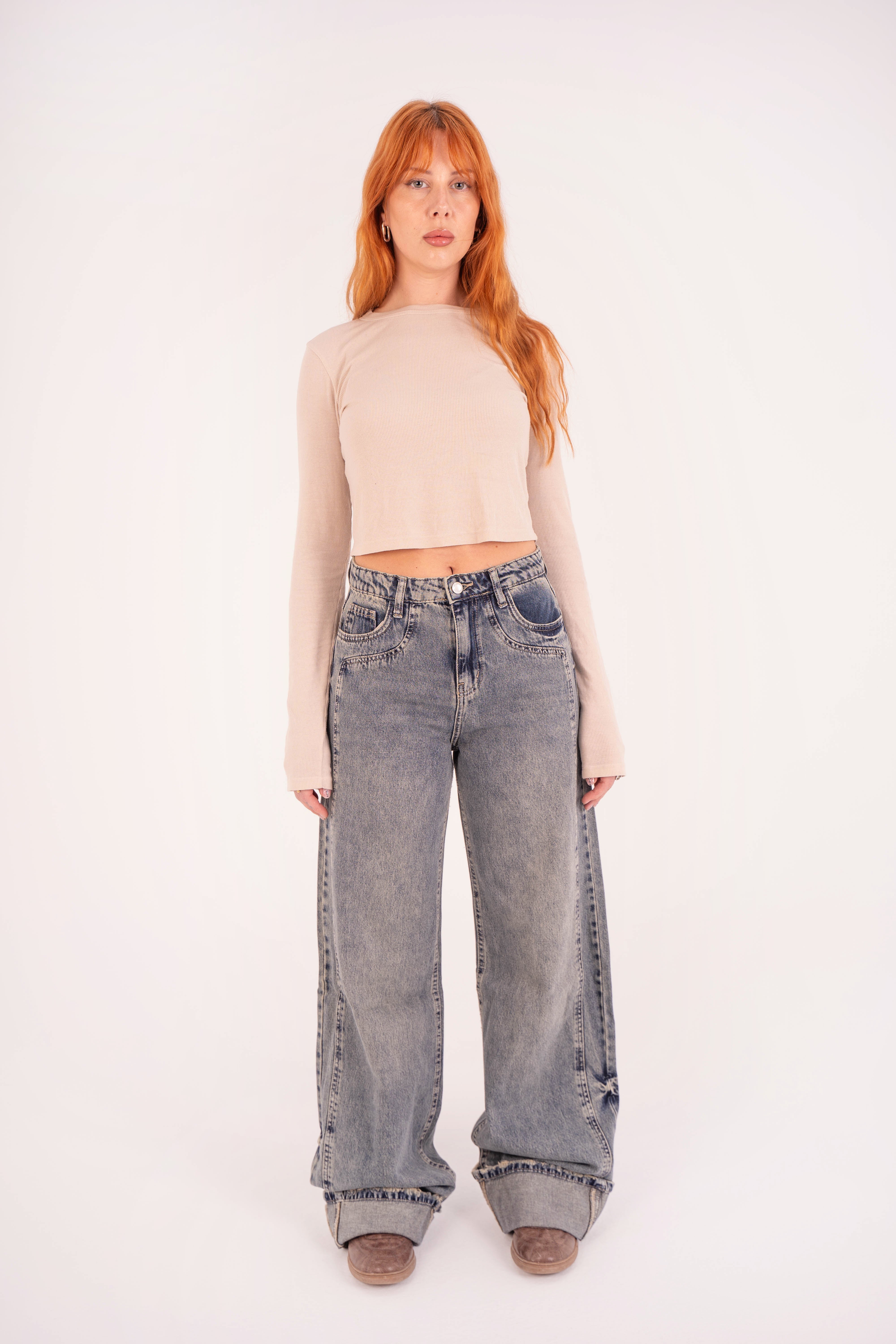 High-Waist Tent Wash Long Straight Leg Jeans