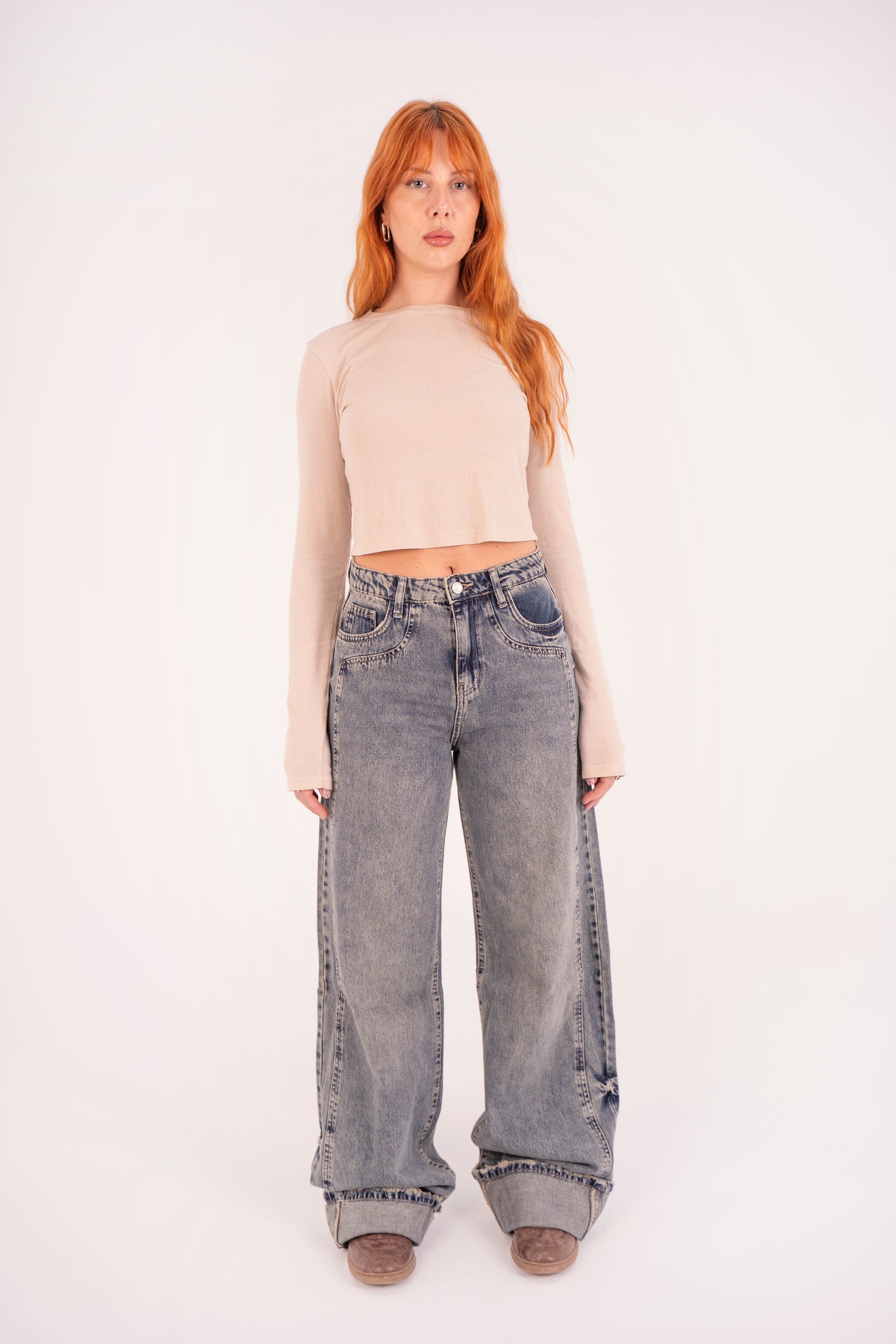 High-Waist Tent Wash Long Straight Leg Jeans