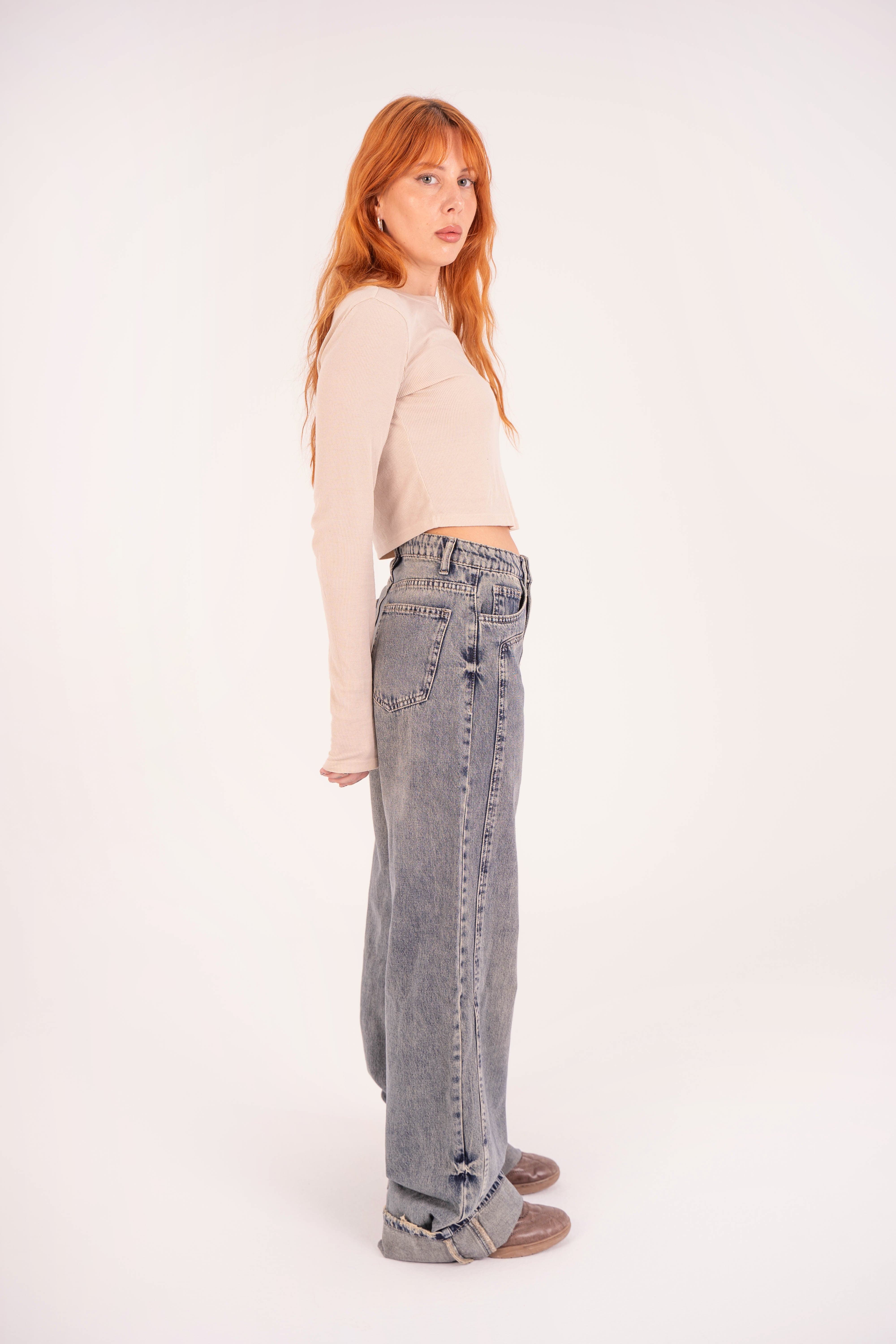 High-Waist Tent Wash Long Straight Leg Jeans