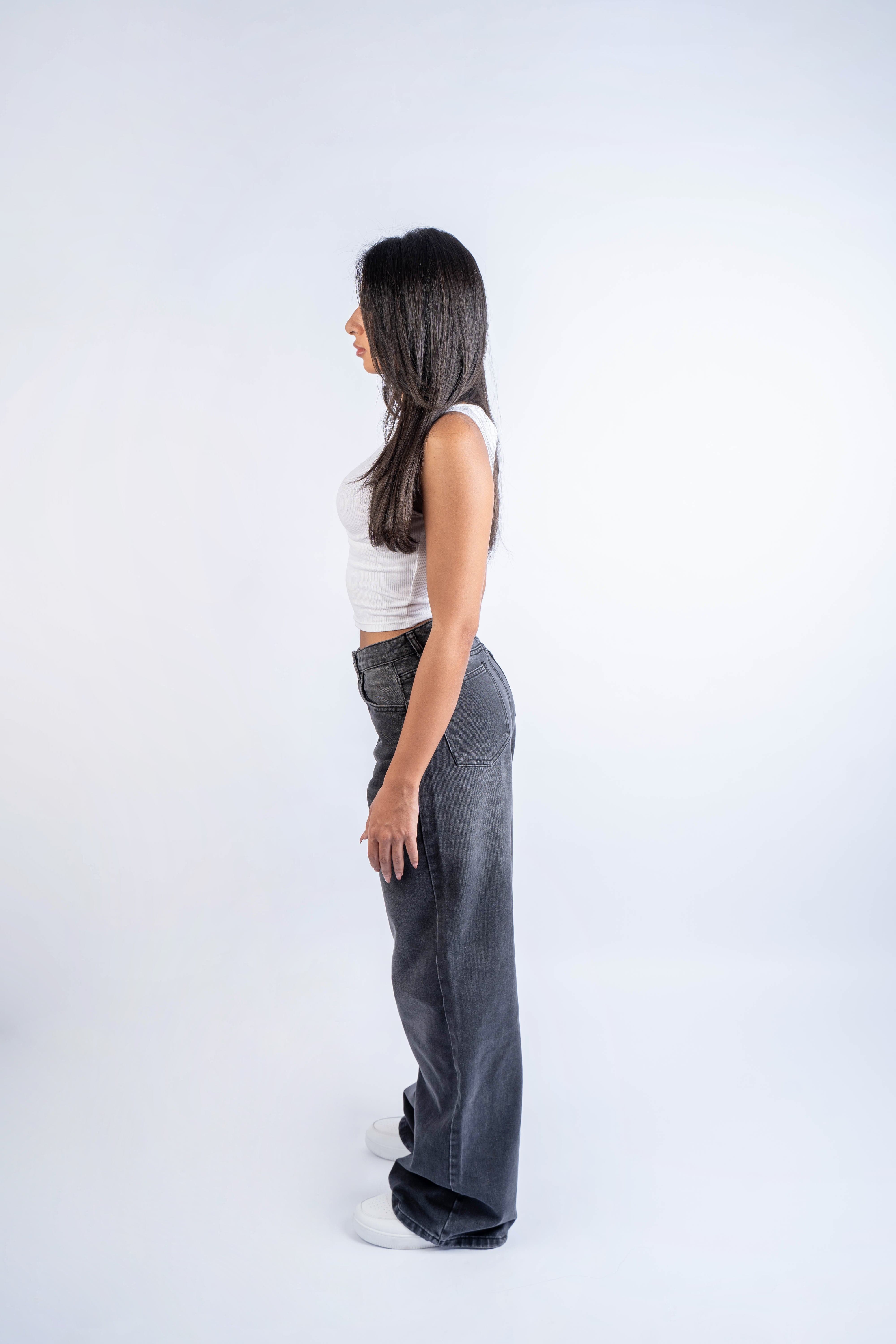 High-Waist Gray Wide Leg Jeans