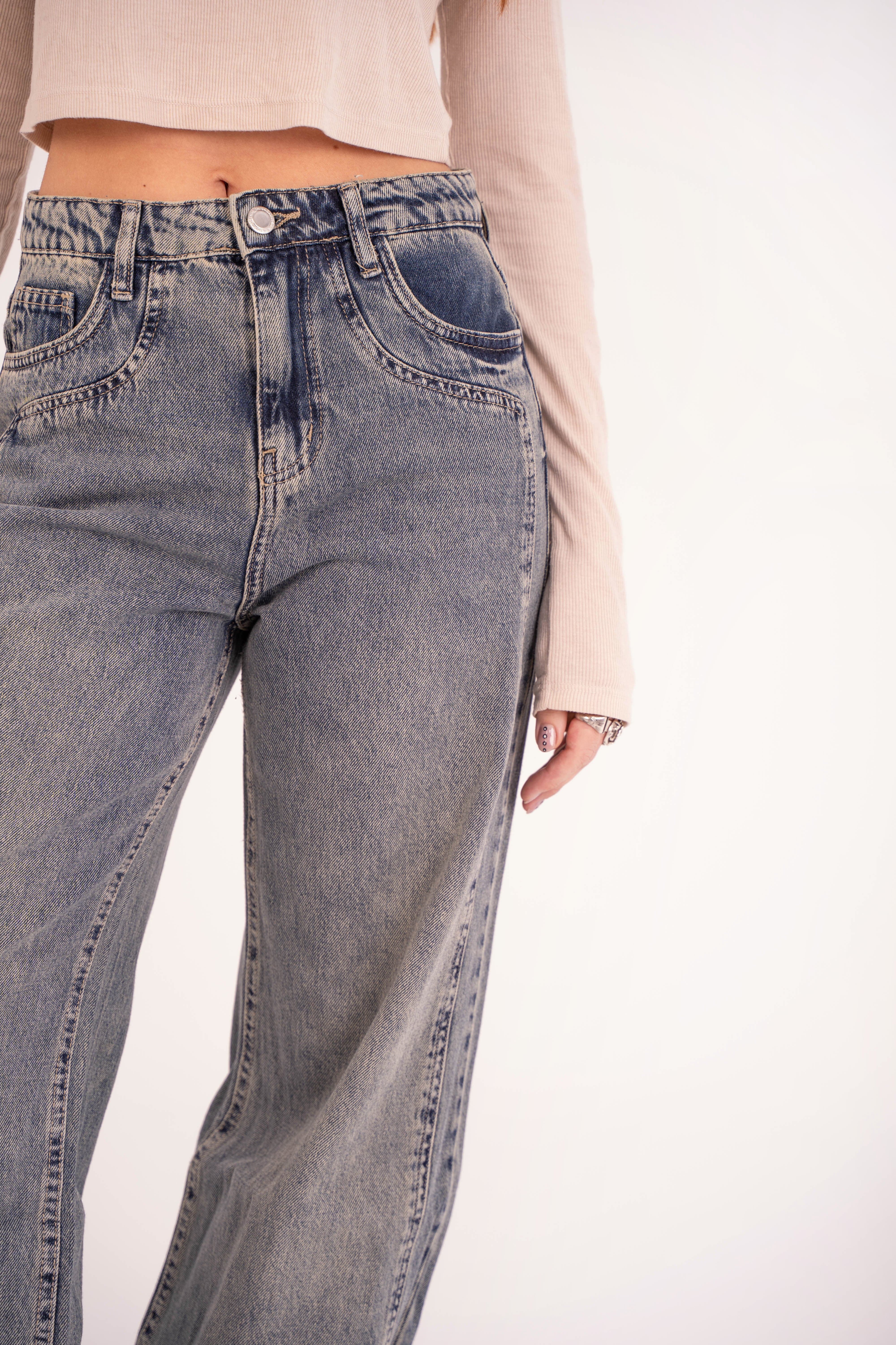 High-Waist Tent Wash Long Straight Leg Jeans