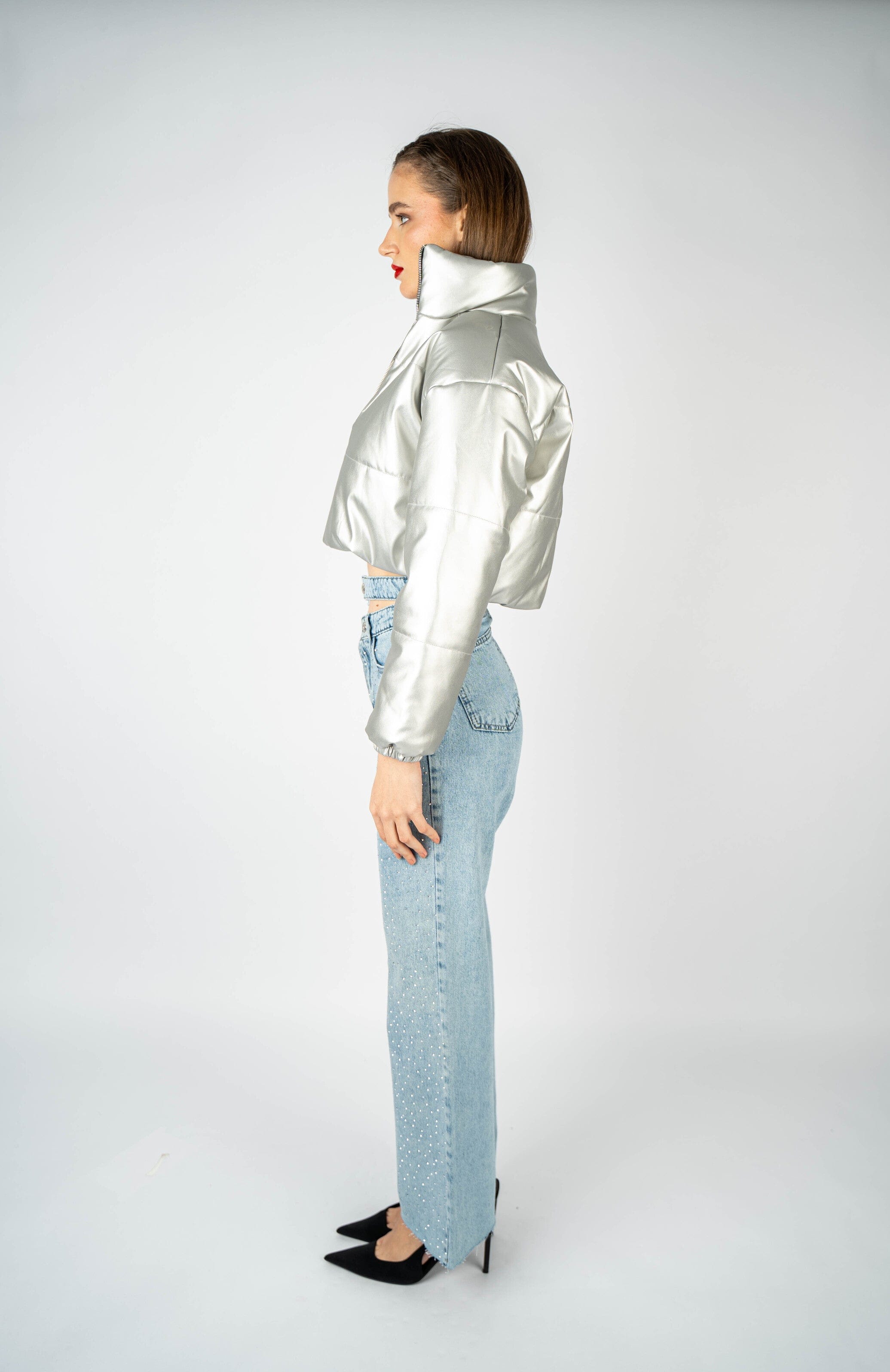 Silver Metallic Puffer Jacket