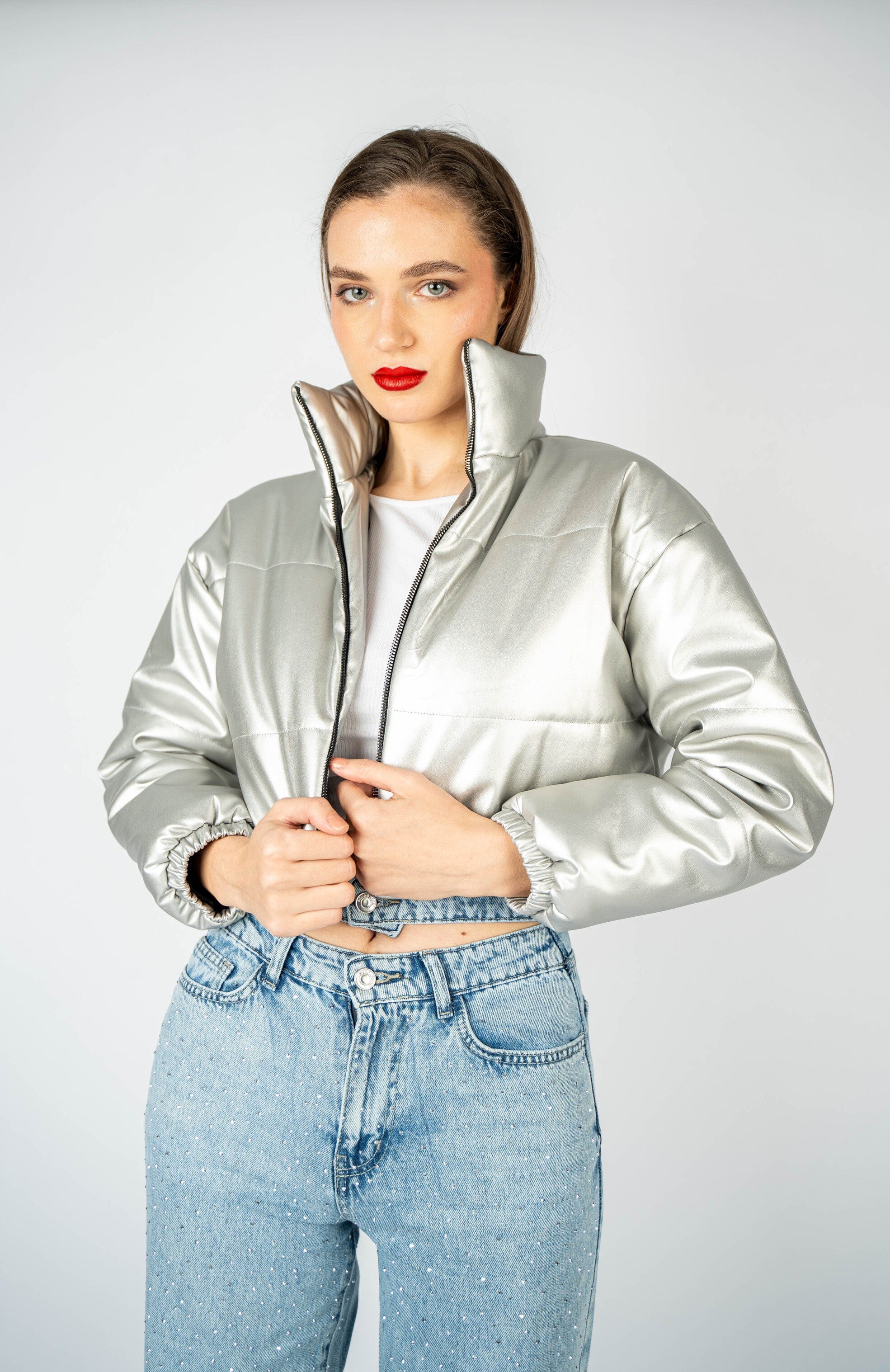Silver Metallic Puffer Jacket