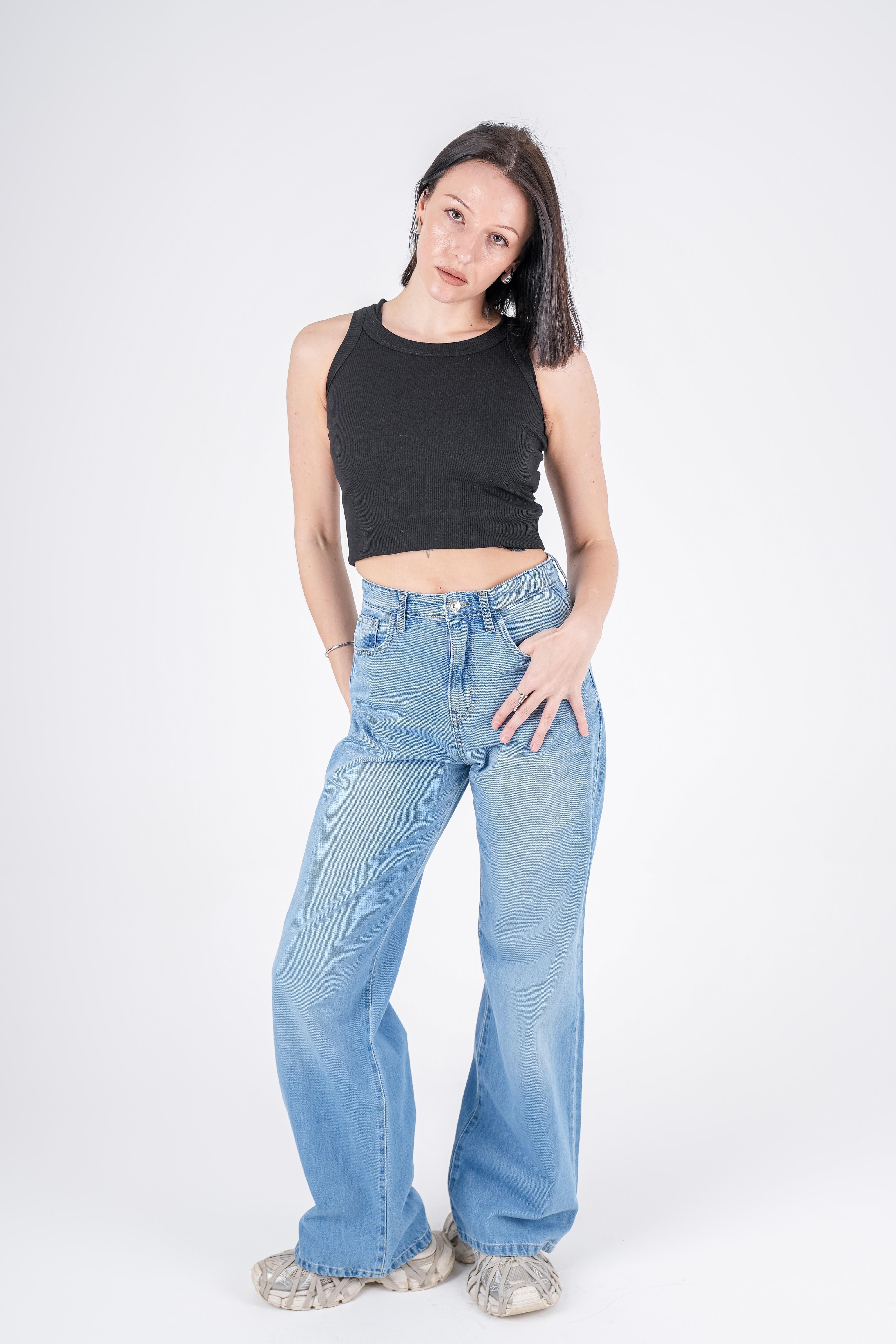 High-Waist Lghit Wash Wide Leg Jeans
