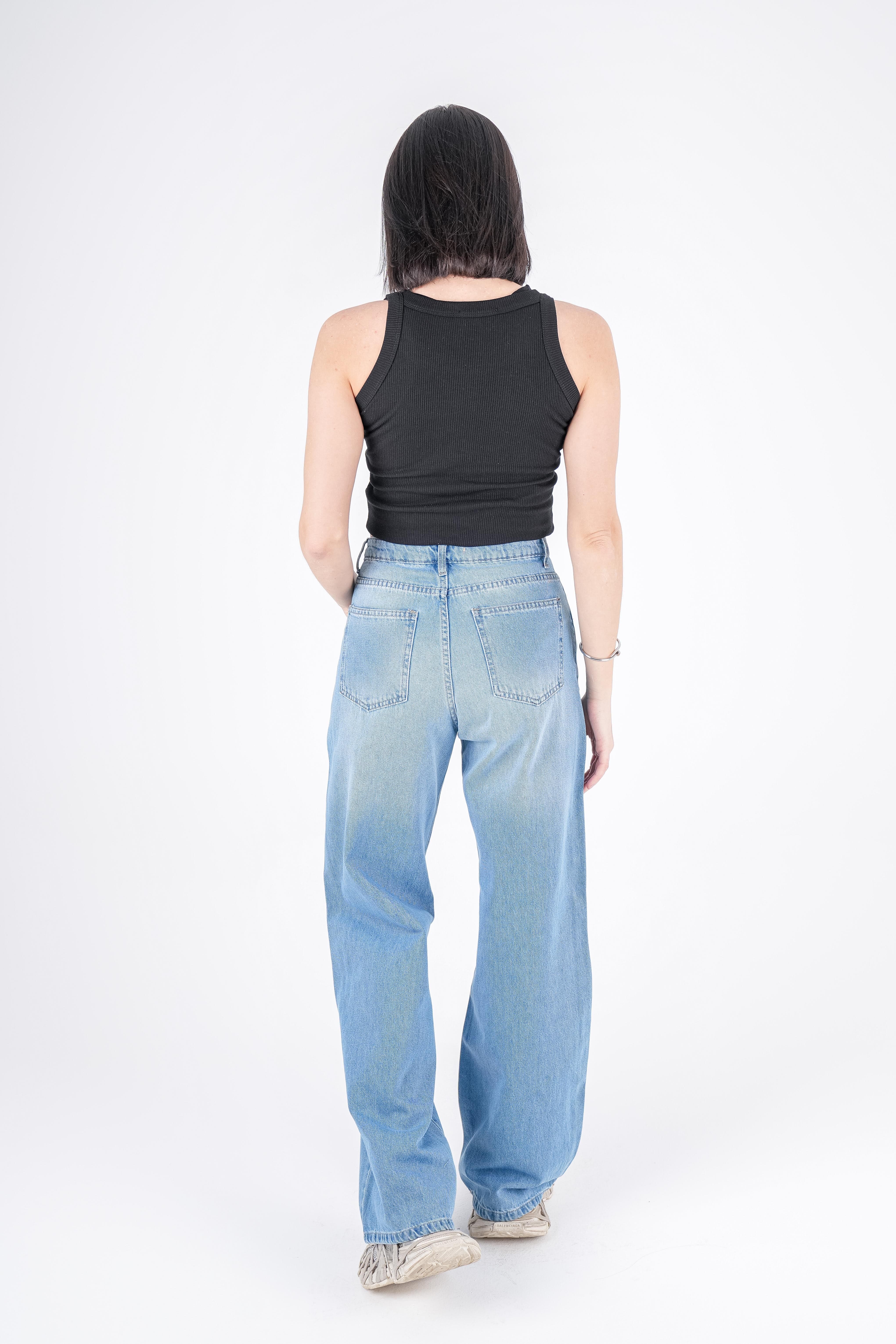 High-Waist Lghit Wash Wide Leg Jeans