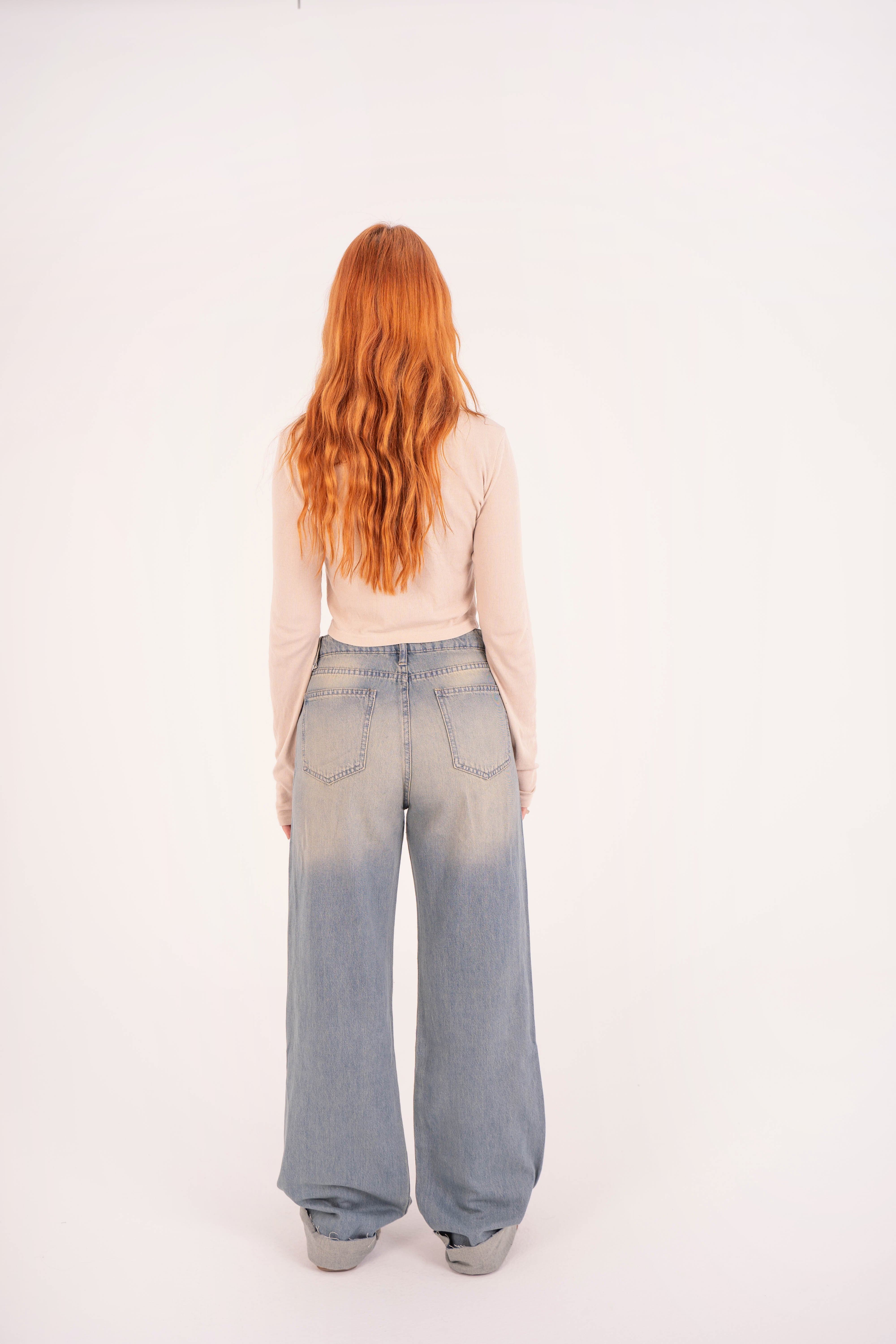 High-Waist Acid Wash Ripped Long Straight Leg Jeans