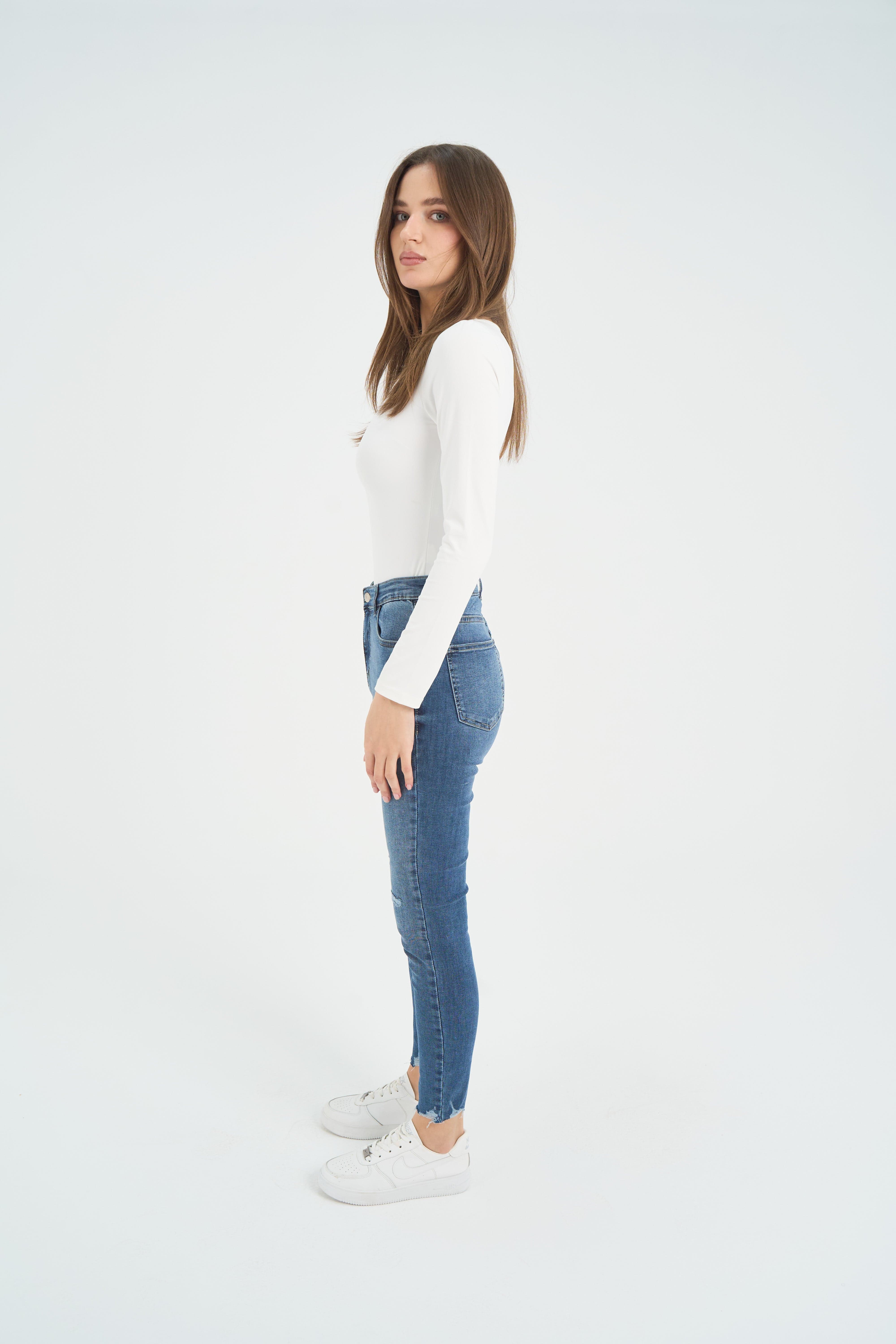 High Waist Super Skinny Ankle Length Drak Blue