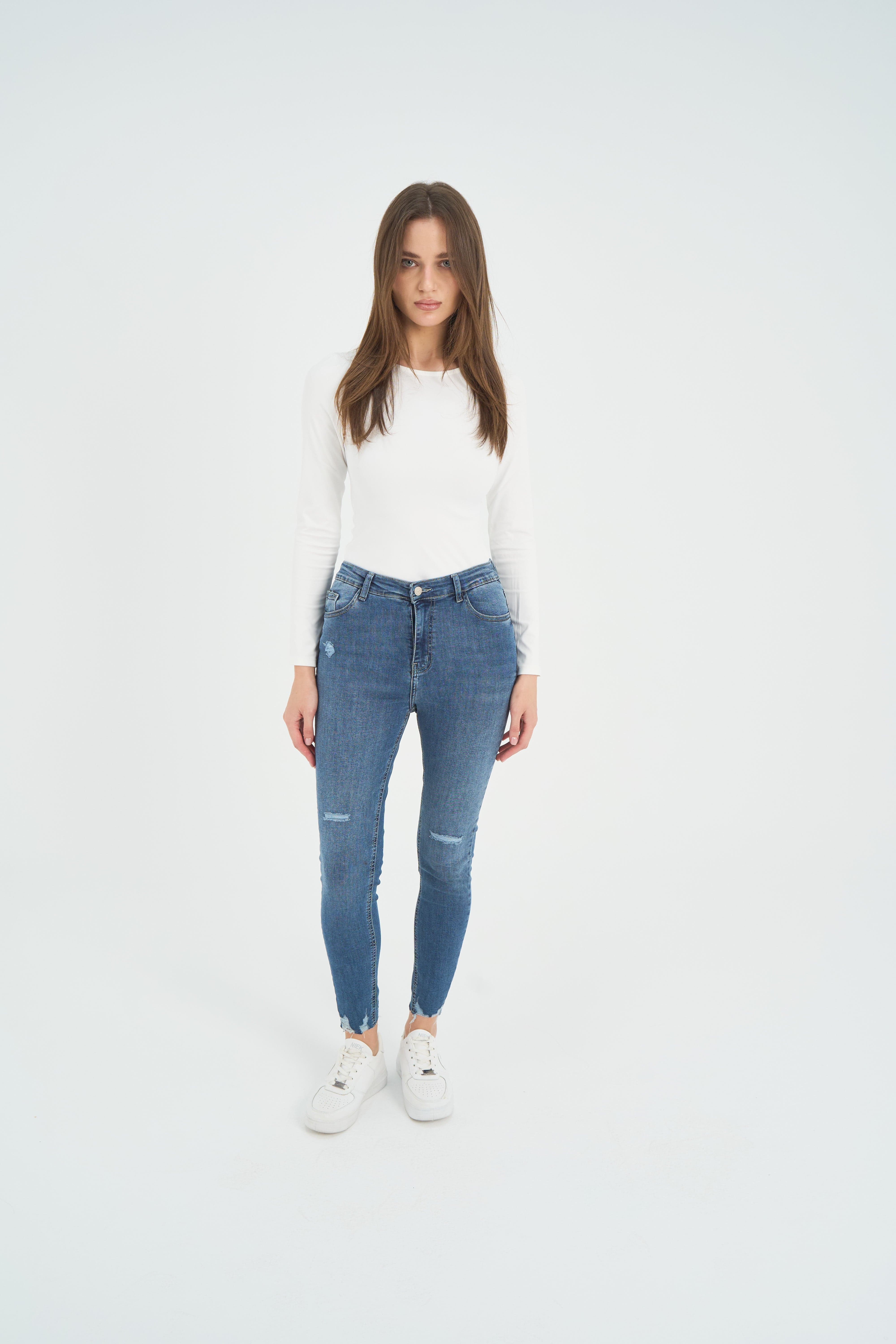 High Waist Super Skinny Ankle Length Drak Blue