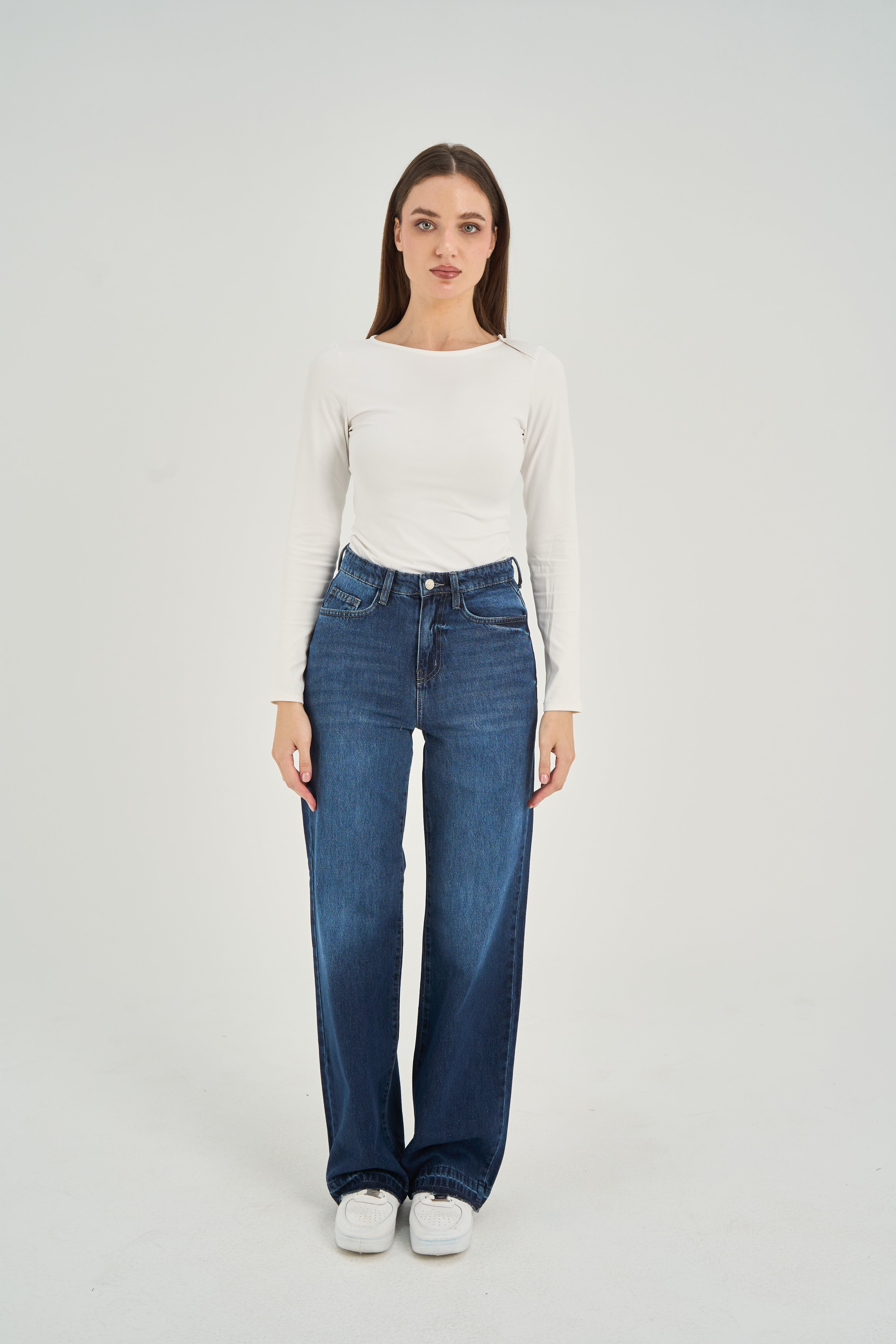 High-Waist Dark Wash Straight Leg Jeans