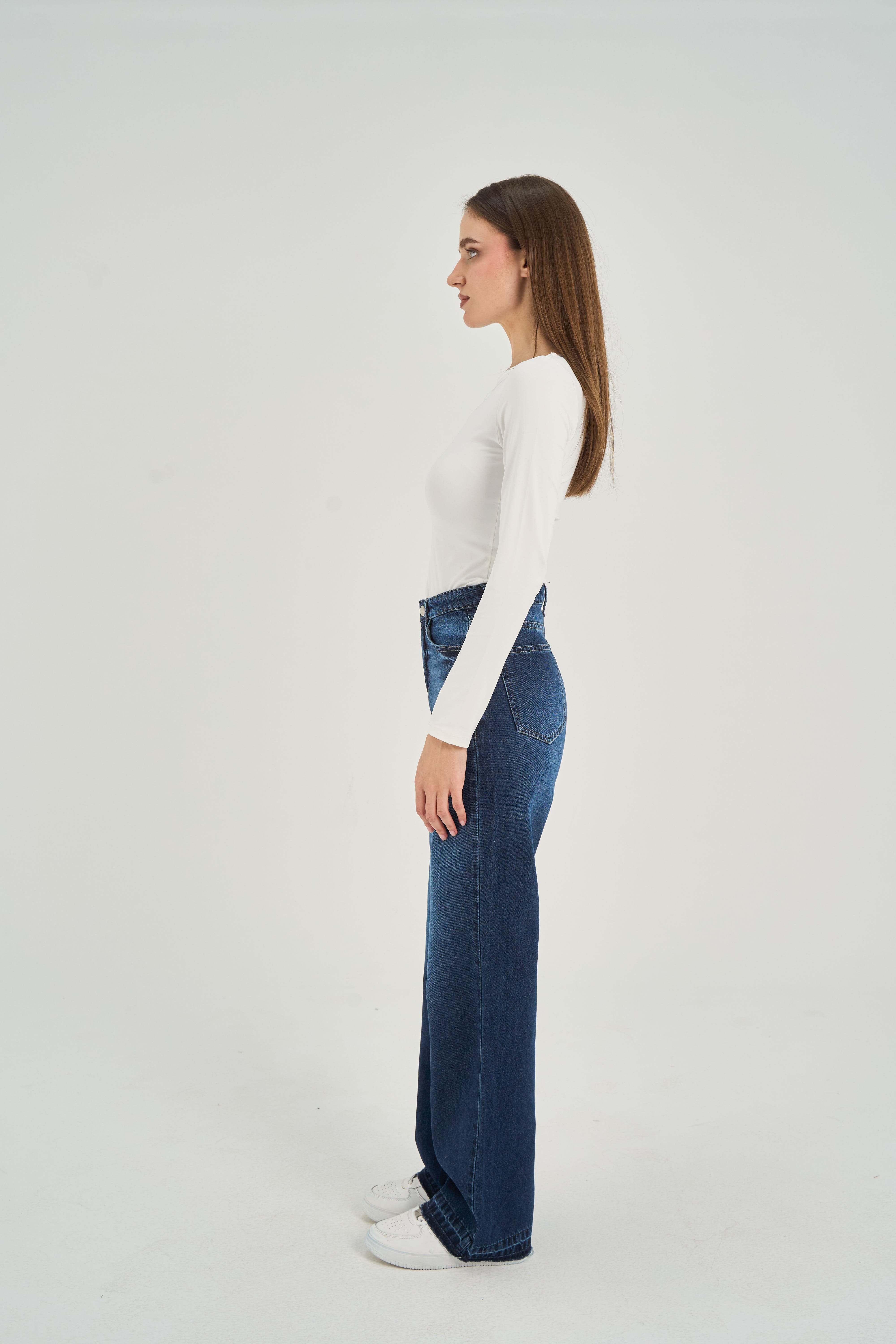 High-Waist Dark Wash Straight Leg Jeans