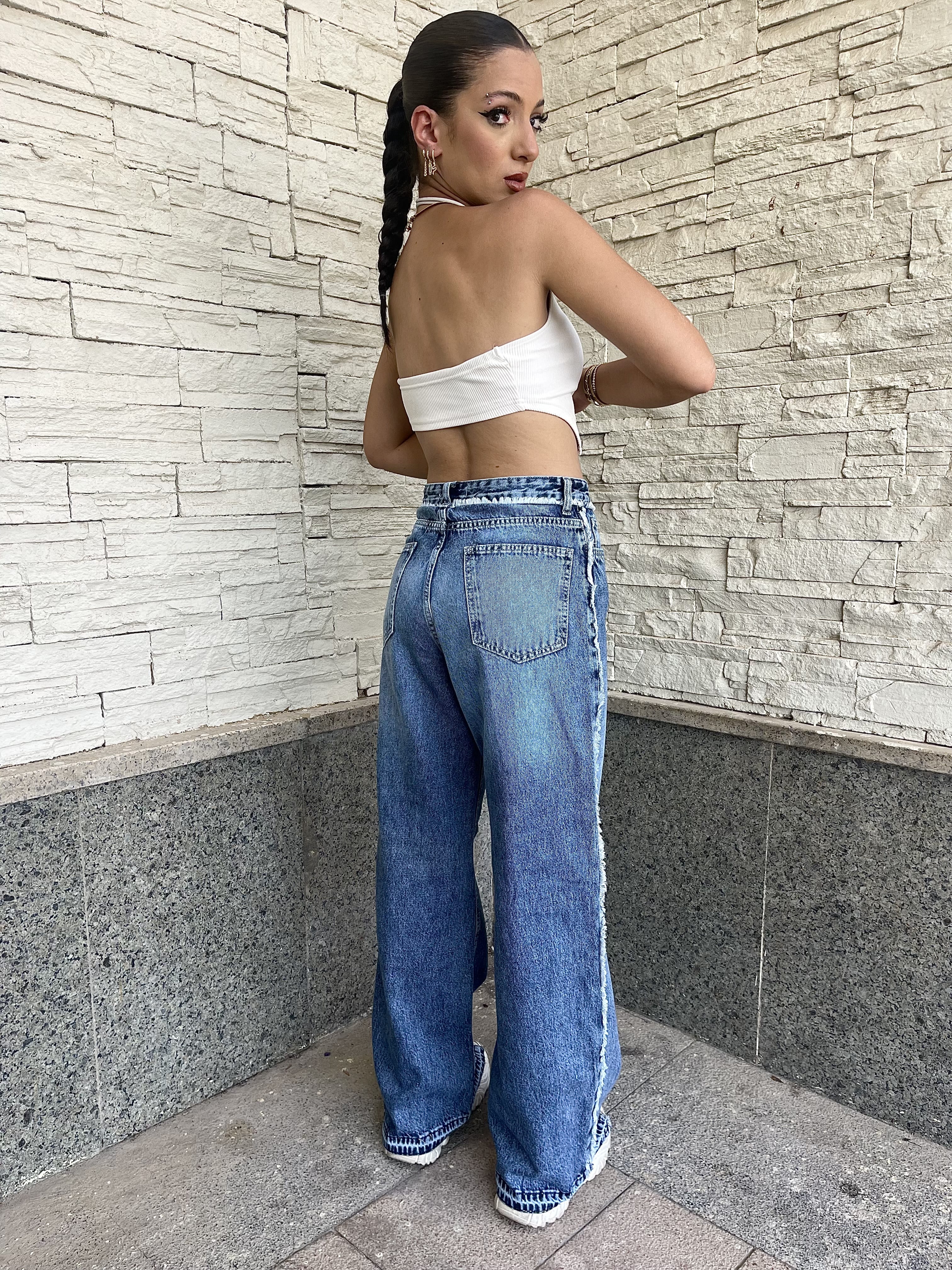 High-Waist Dark Wash Wide Leg Jeans