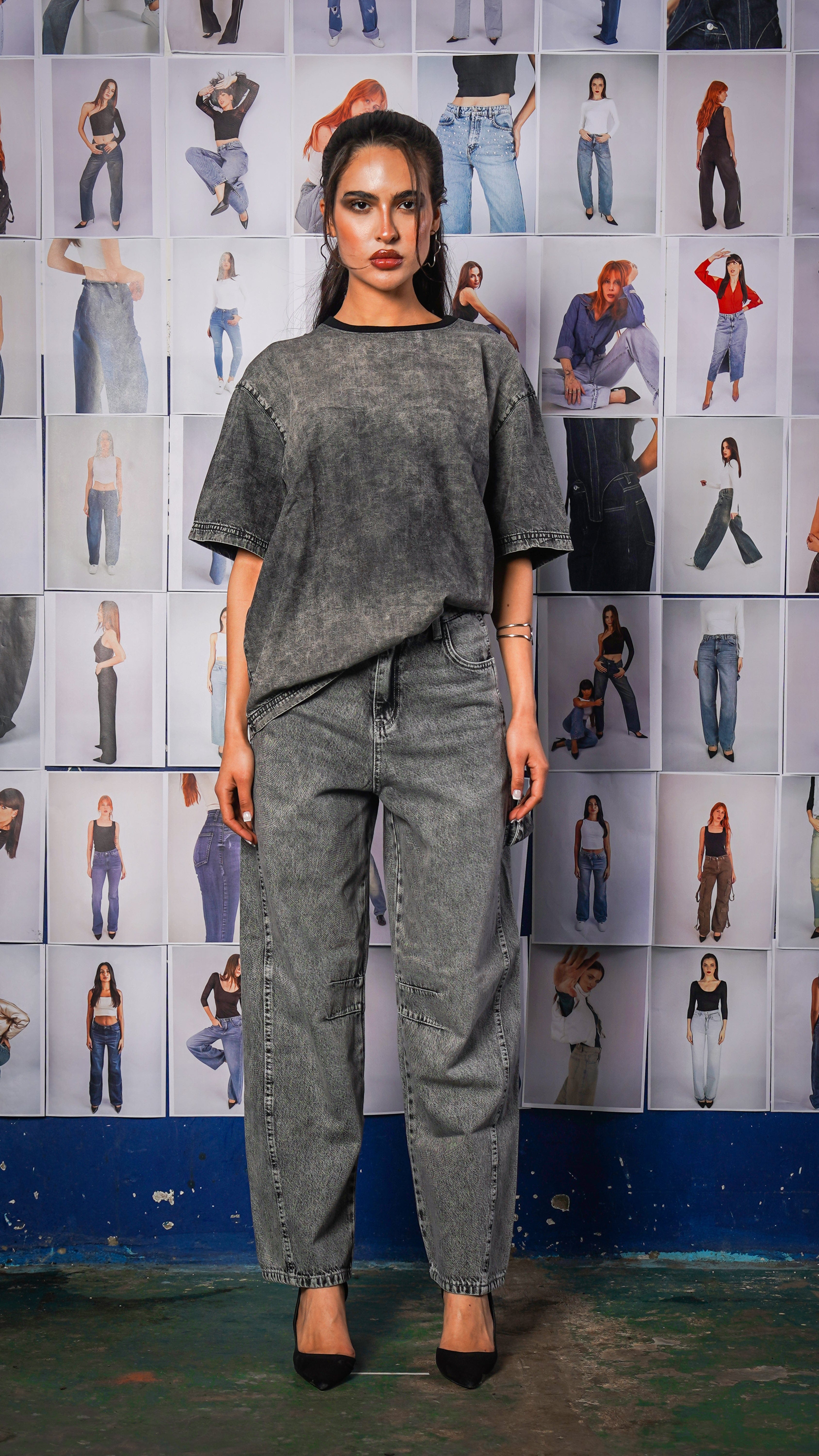 Balloon Tie Jeans Gray