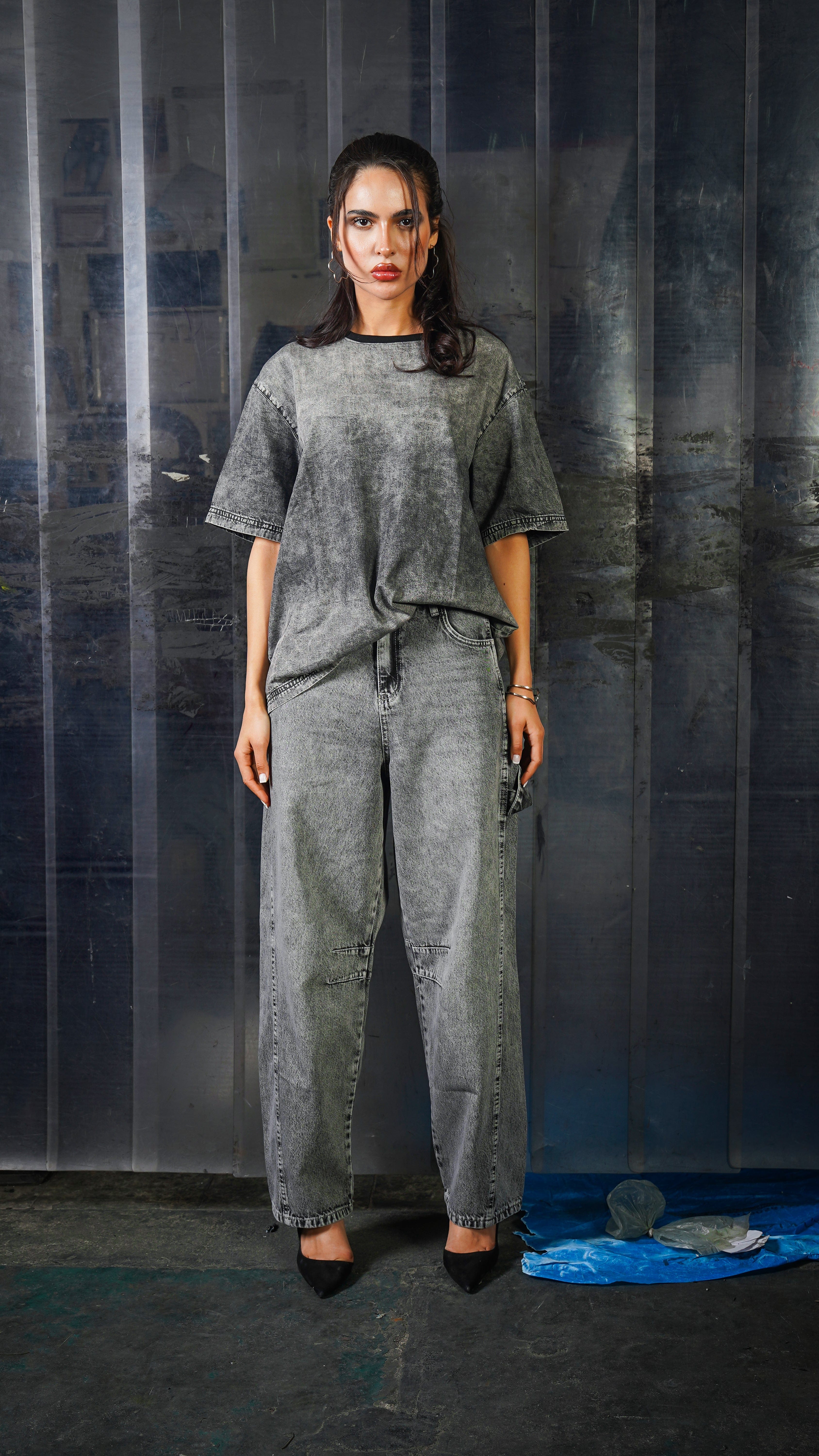 Balloon Tie Jeans Gray