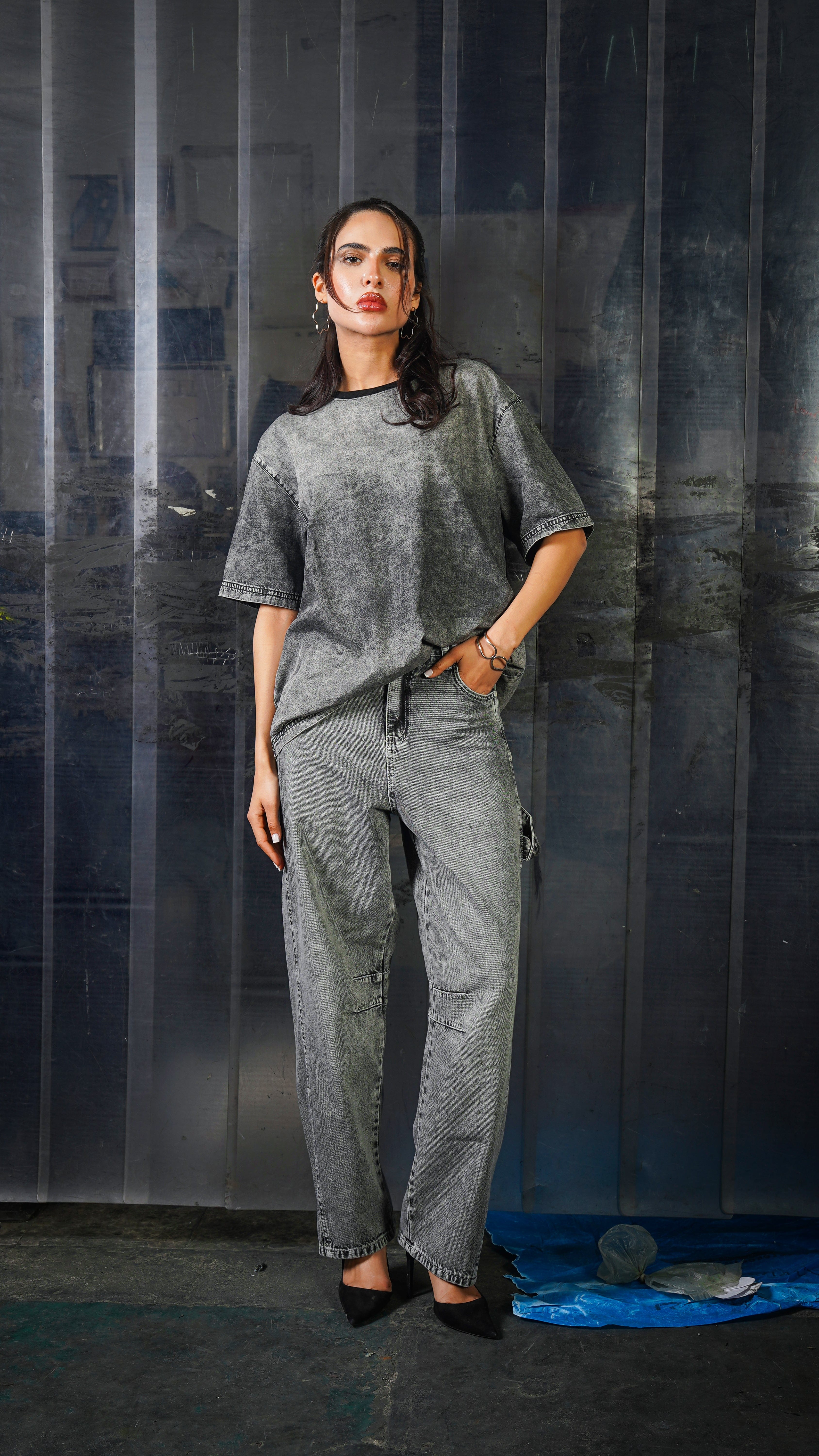 Balloon Tie Jeans Gray