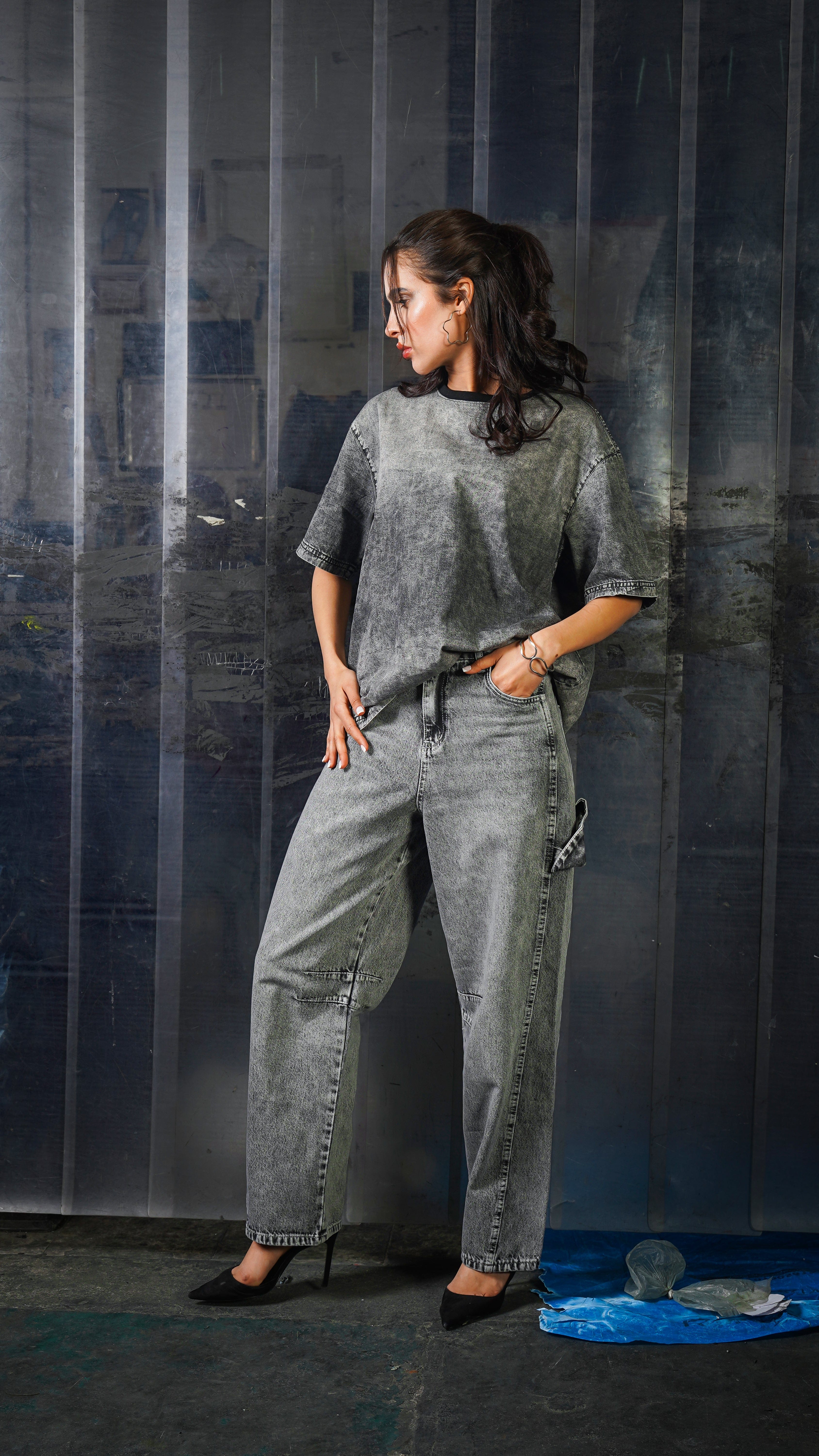 Balloon Tie Jeans Gray