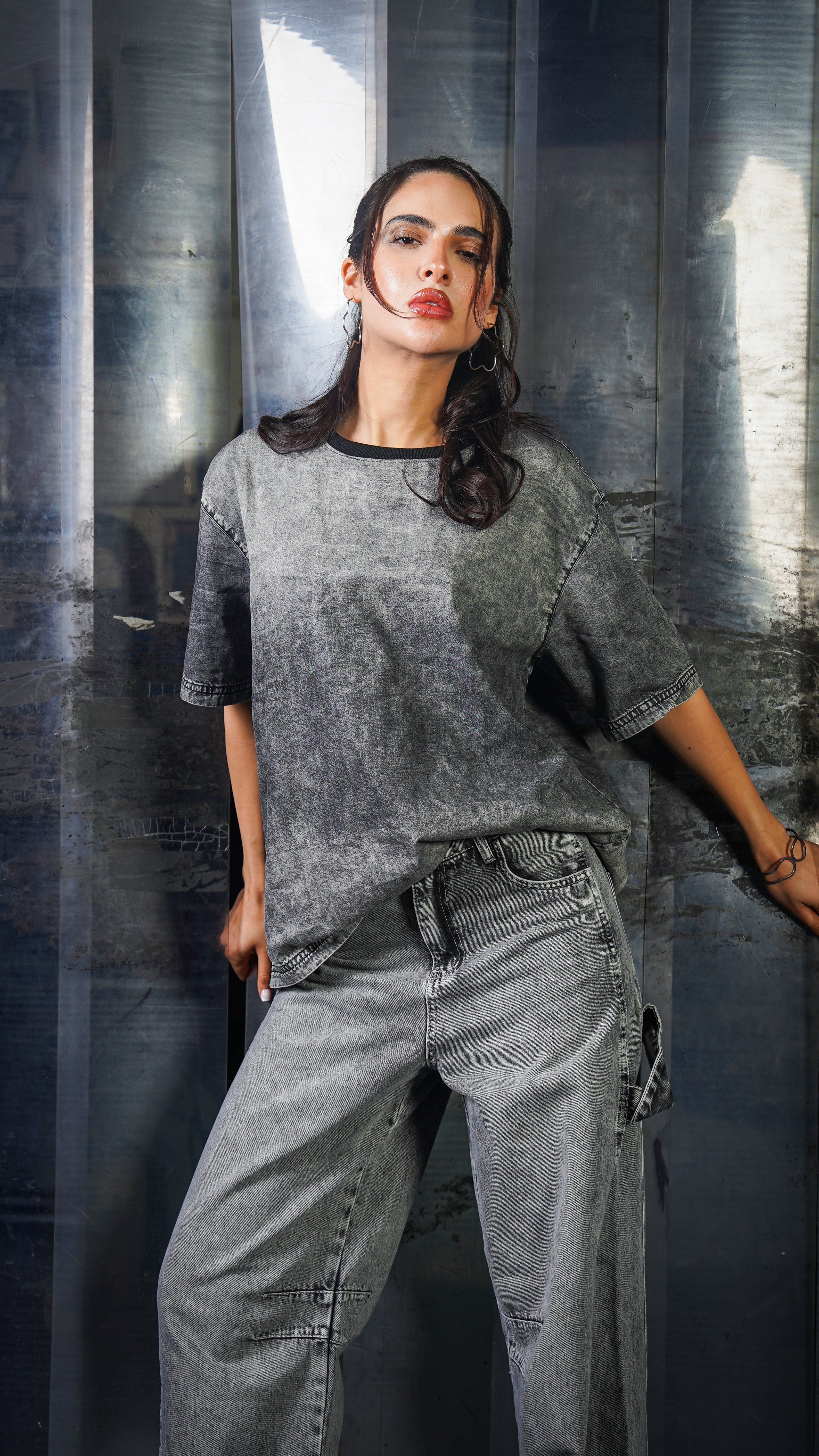 Balloon Tie Jeans Gray