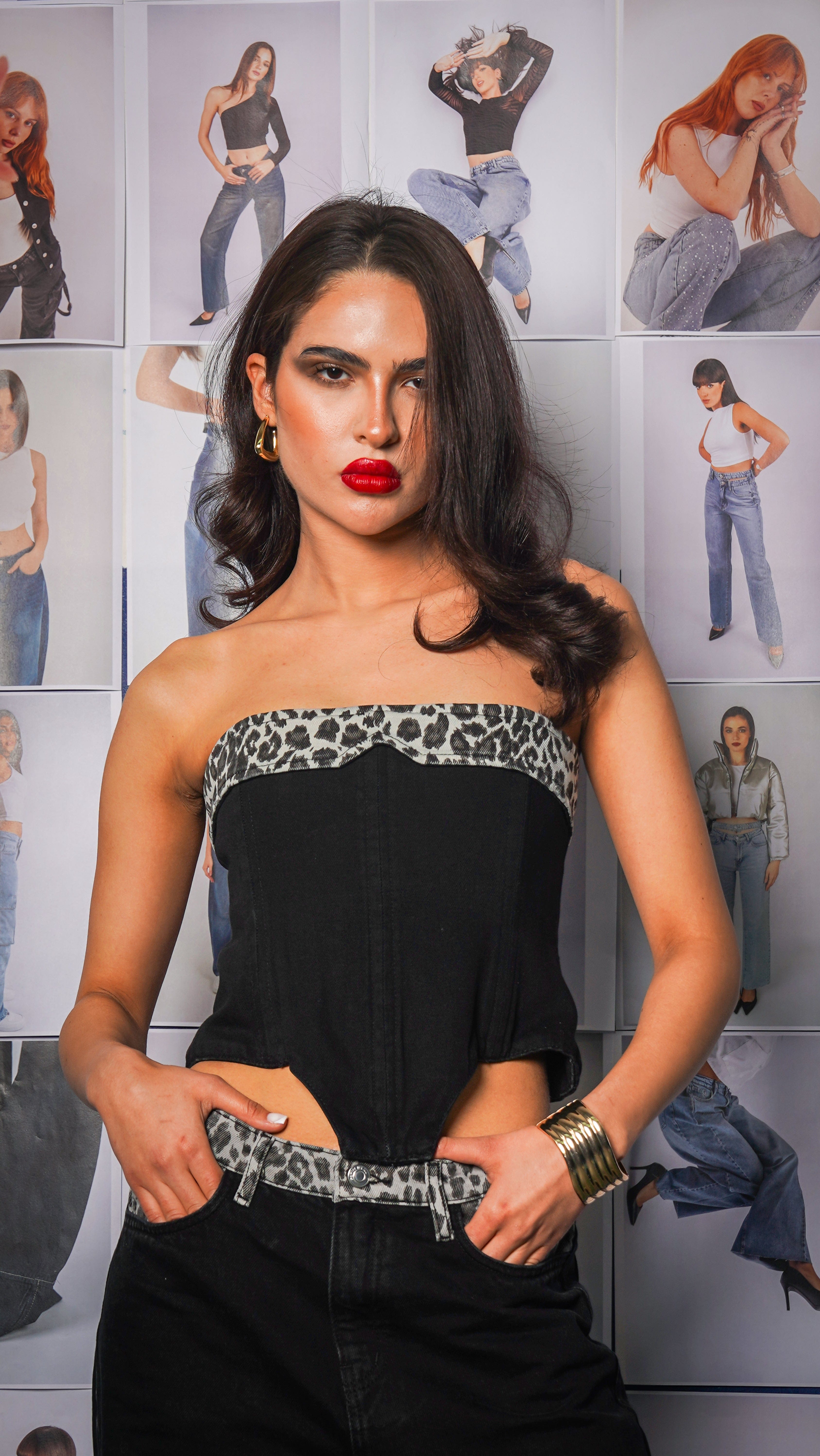 Corset Top Black Leopard Jeans