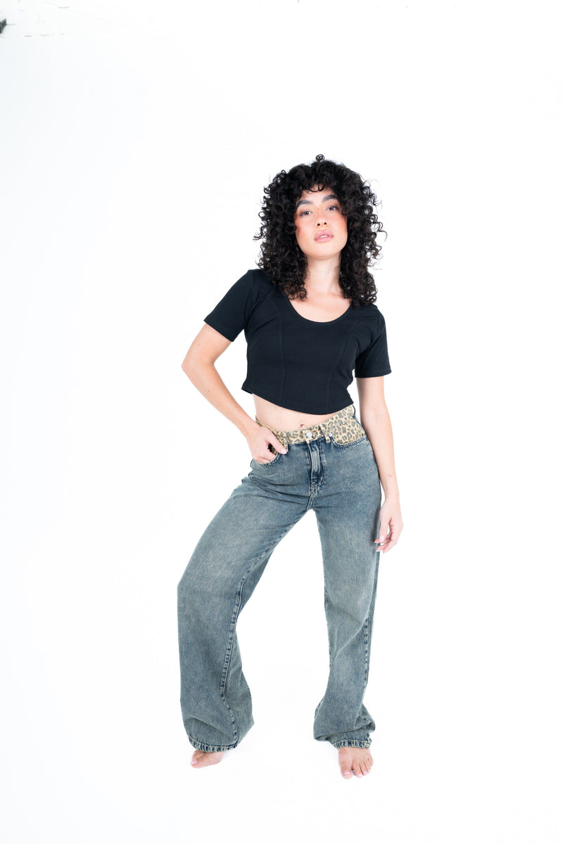 Dark color leopard waist