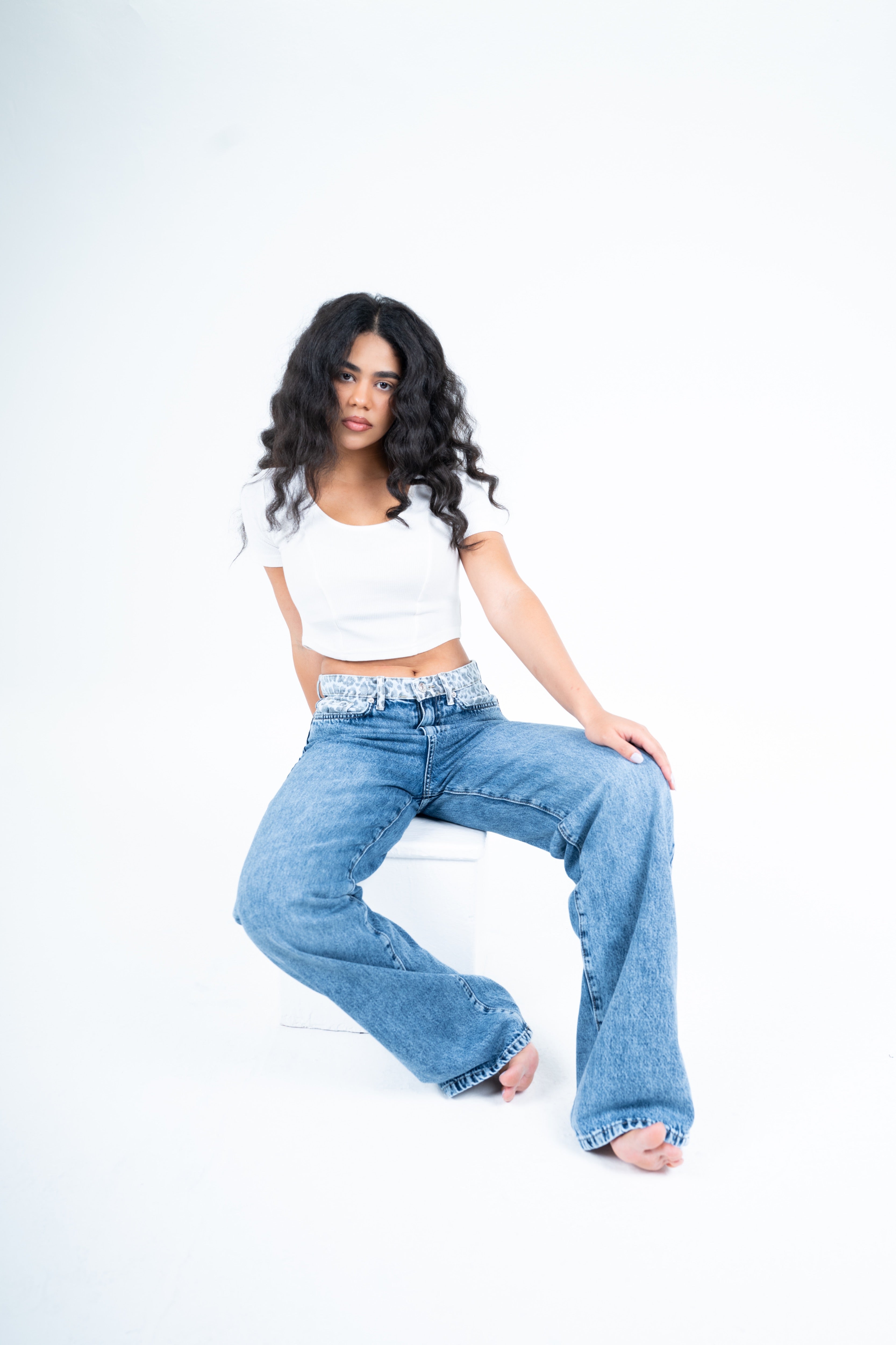 washed color leopard waist