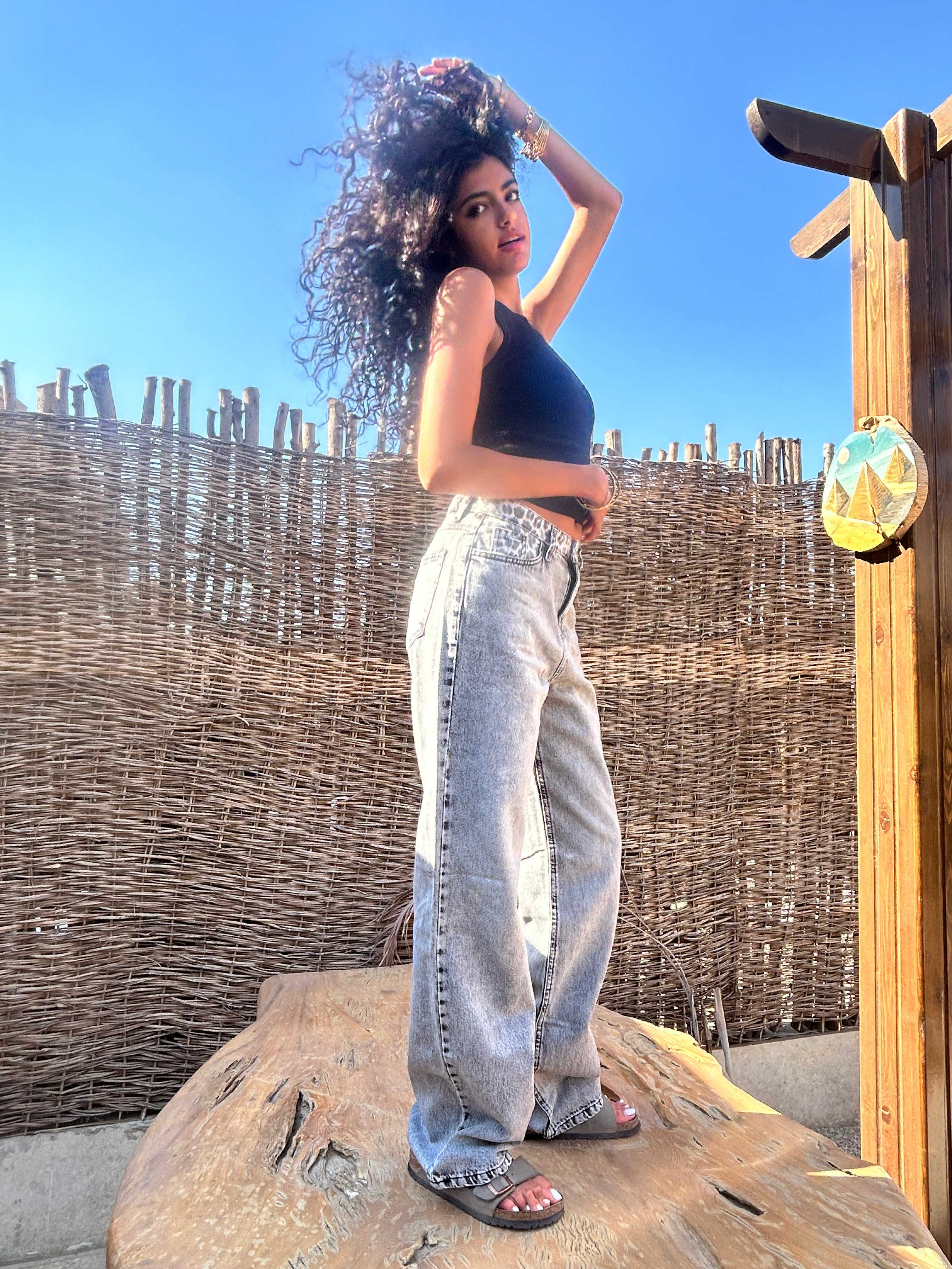 High-Waist Leopard Gray Straight Leg Jeans