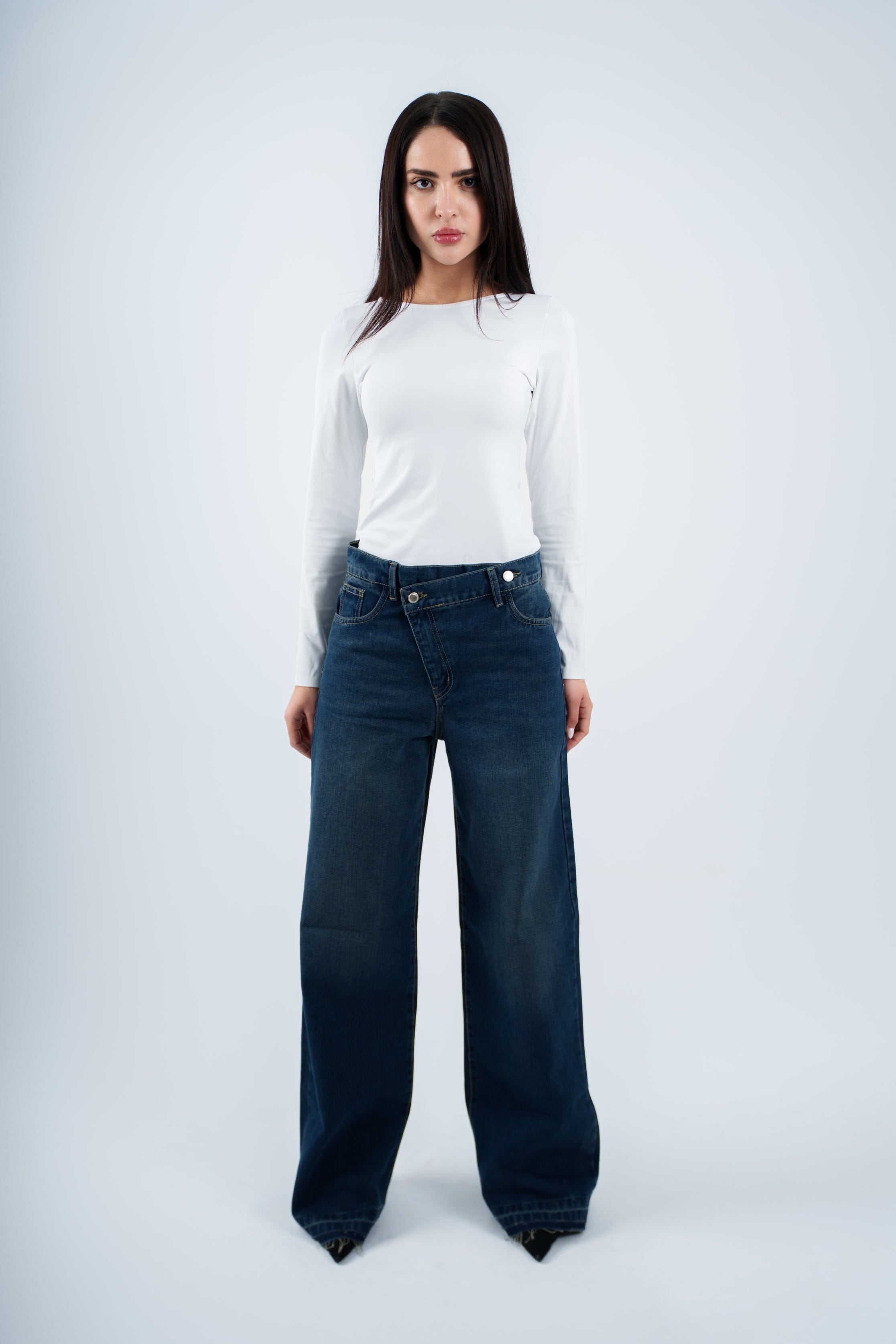 High-Waist Dirty Cross Wide Leg Jeans