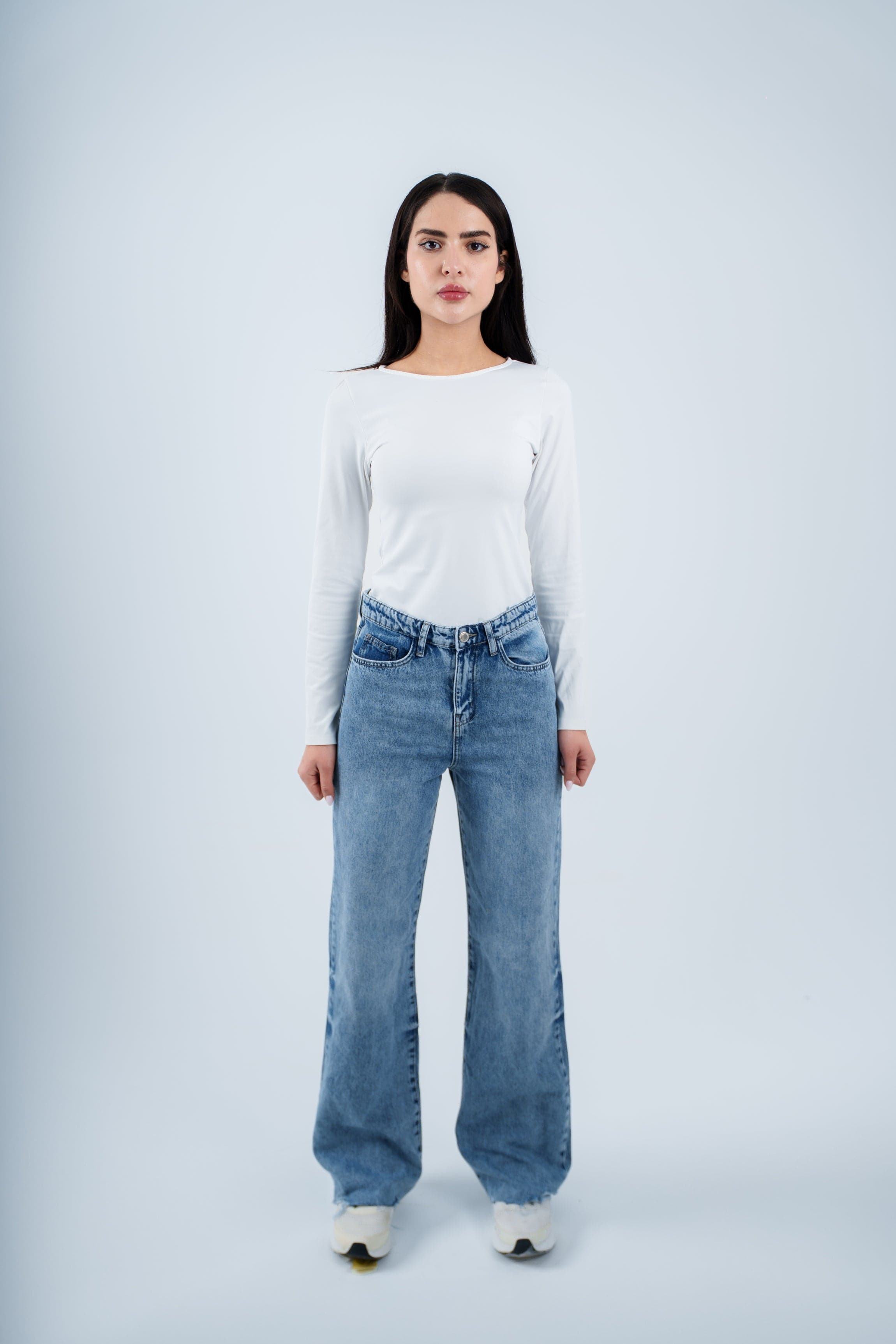 High-Waist Medium Wash Straight Leg Jeans
