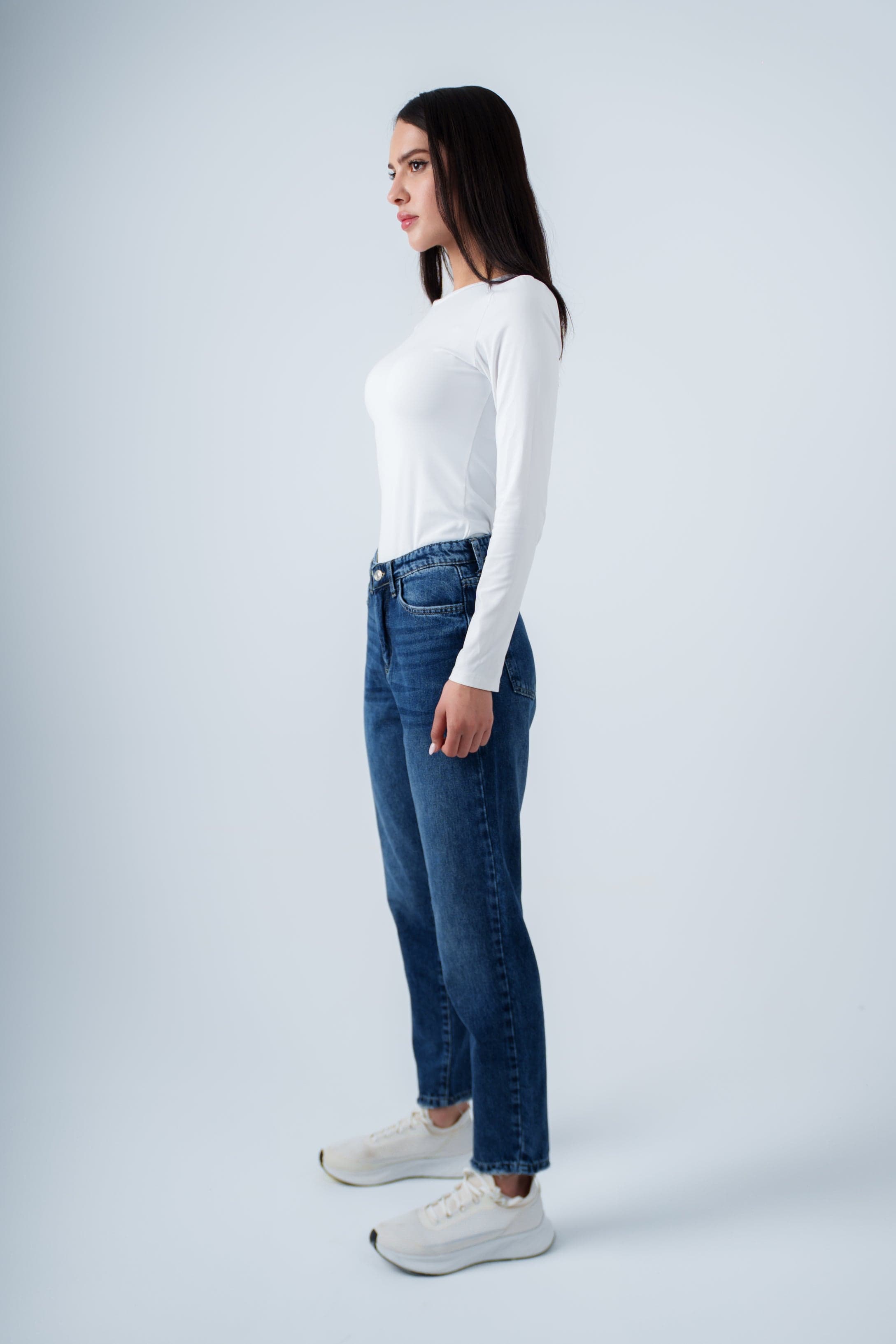 High-Waist Dark Blue Mom Fit Jeans