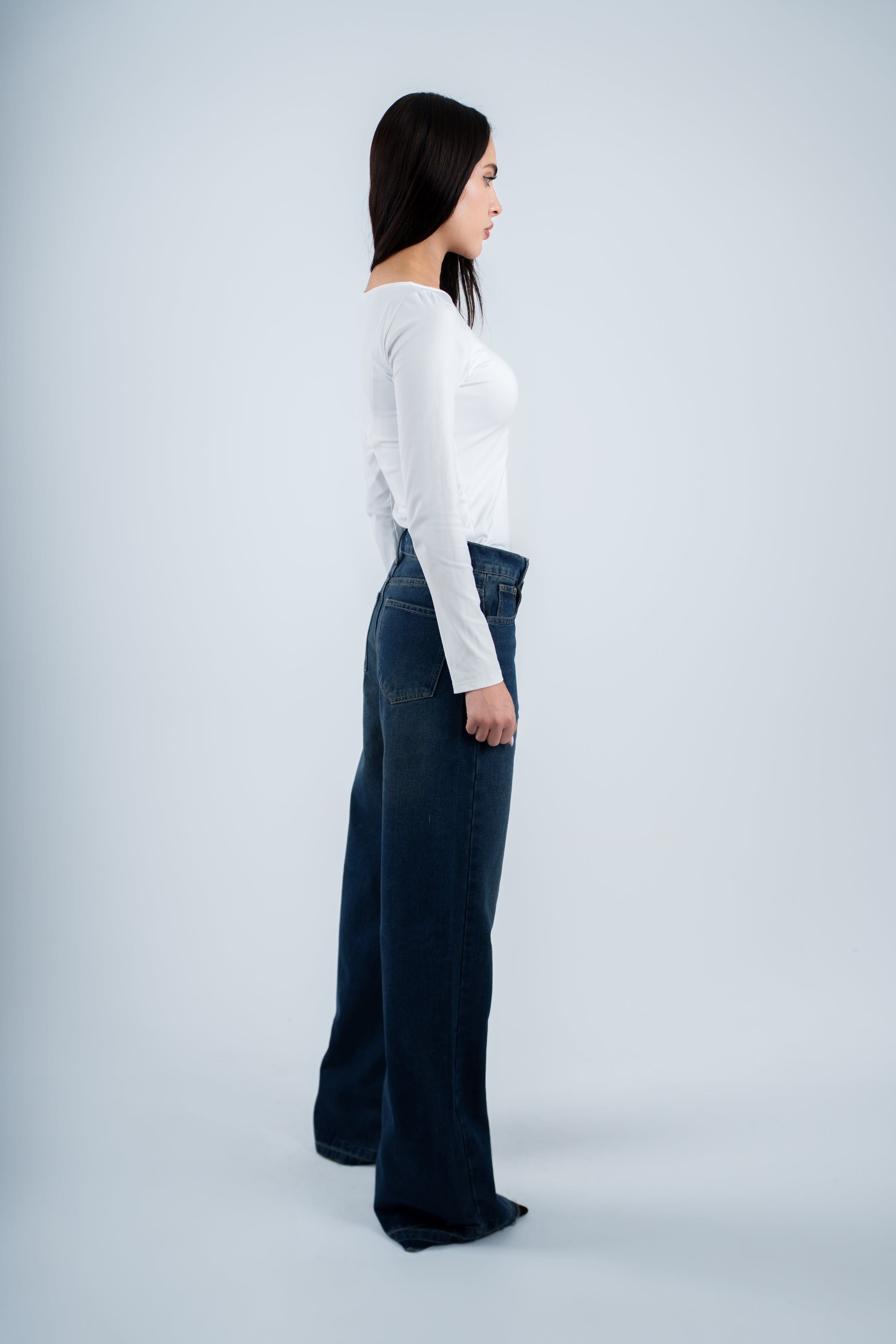 High-Waist Dirty Cross Wide Leg Jeans