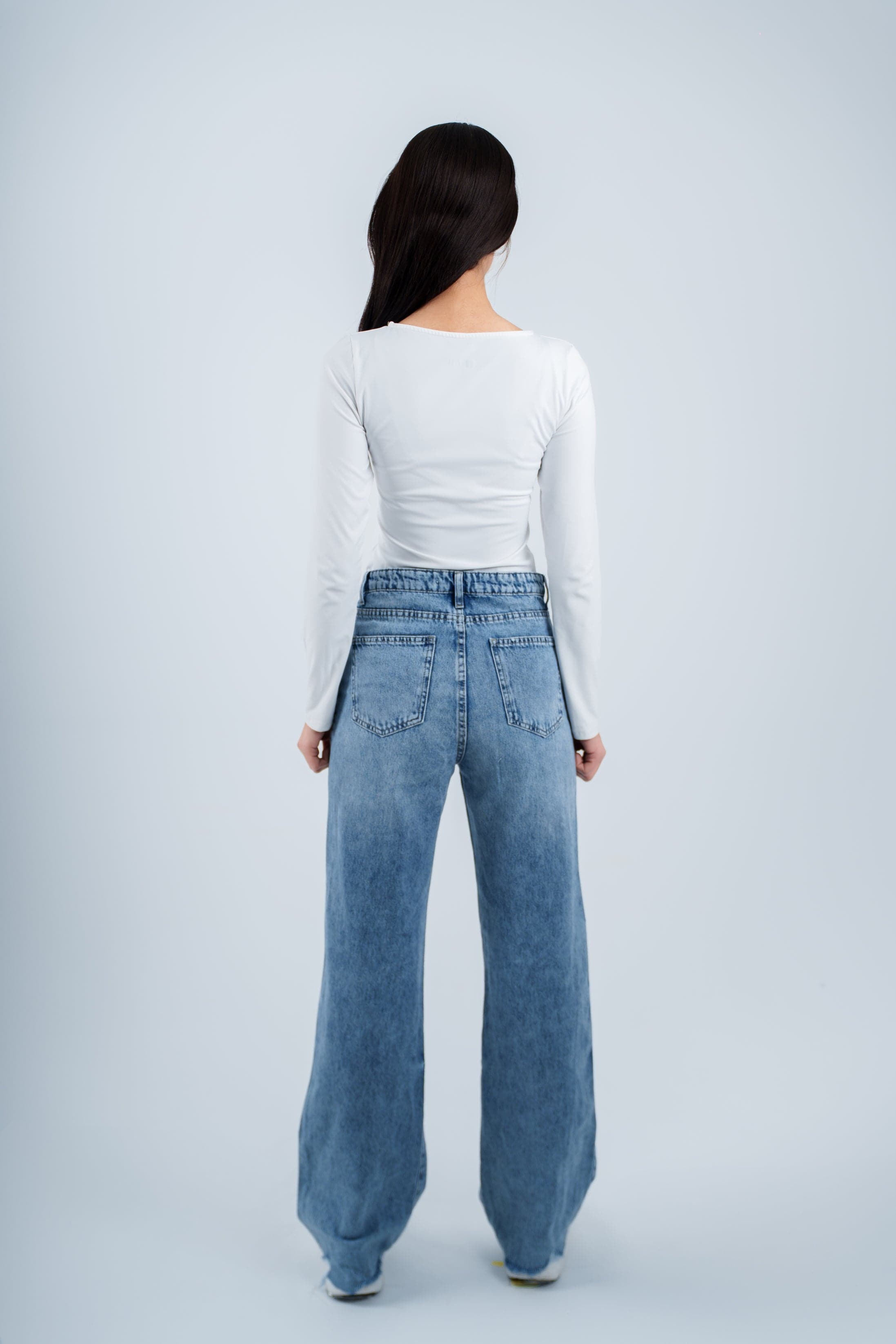 High-Waist Medium Wash Straight Leg Jeans
