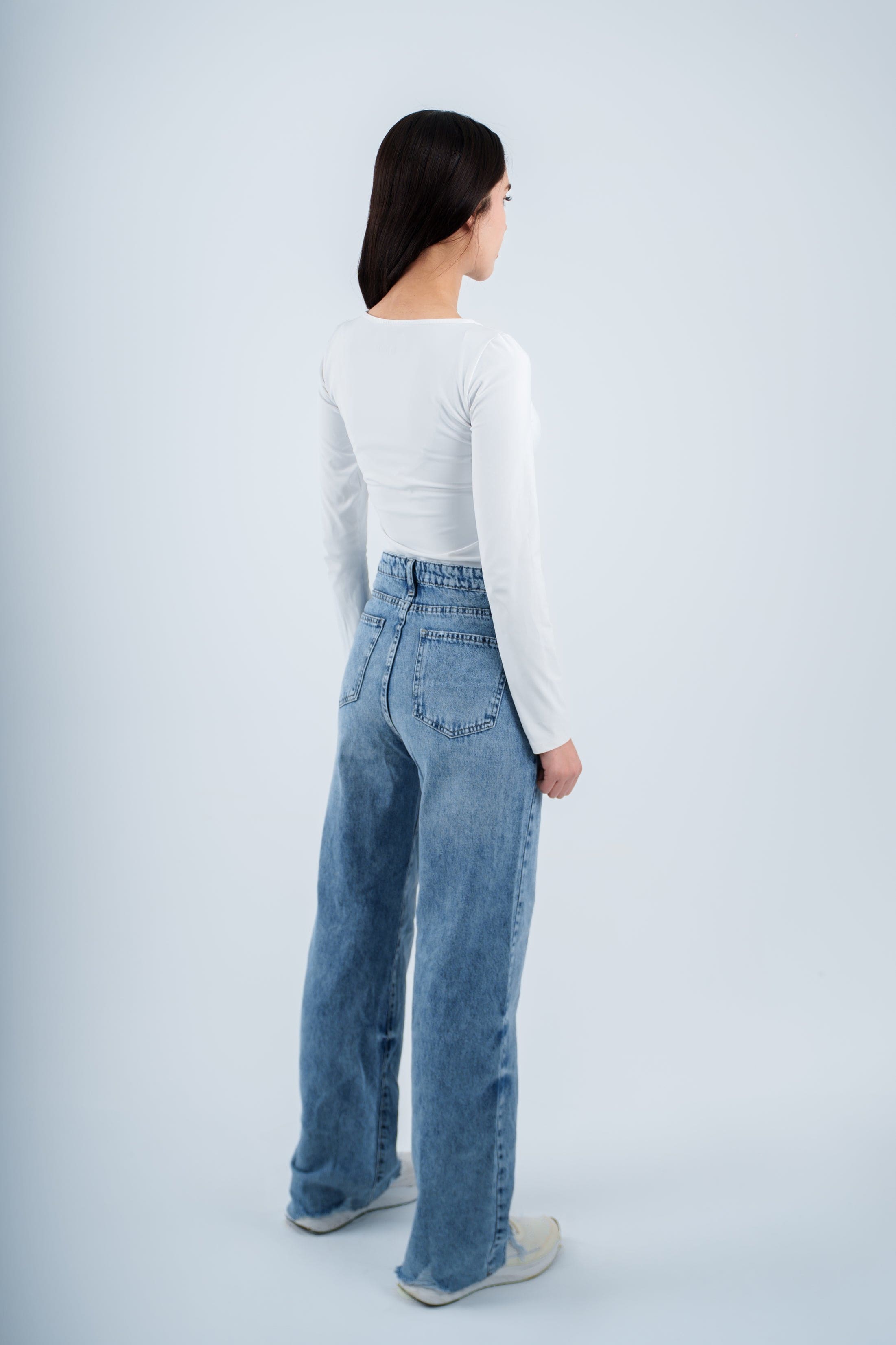 High-Waist Medium Wash Straight Leg Jeans