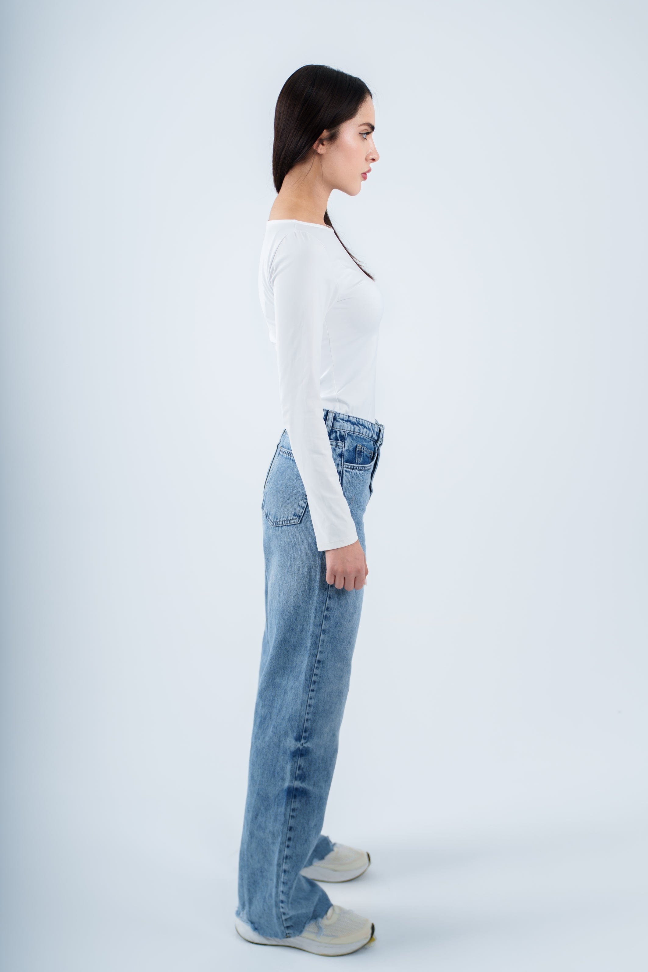 High-Waist Medium Wash Straight Leg Jeans