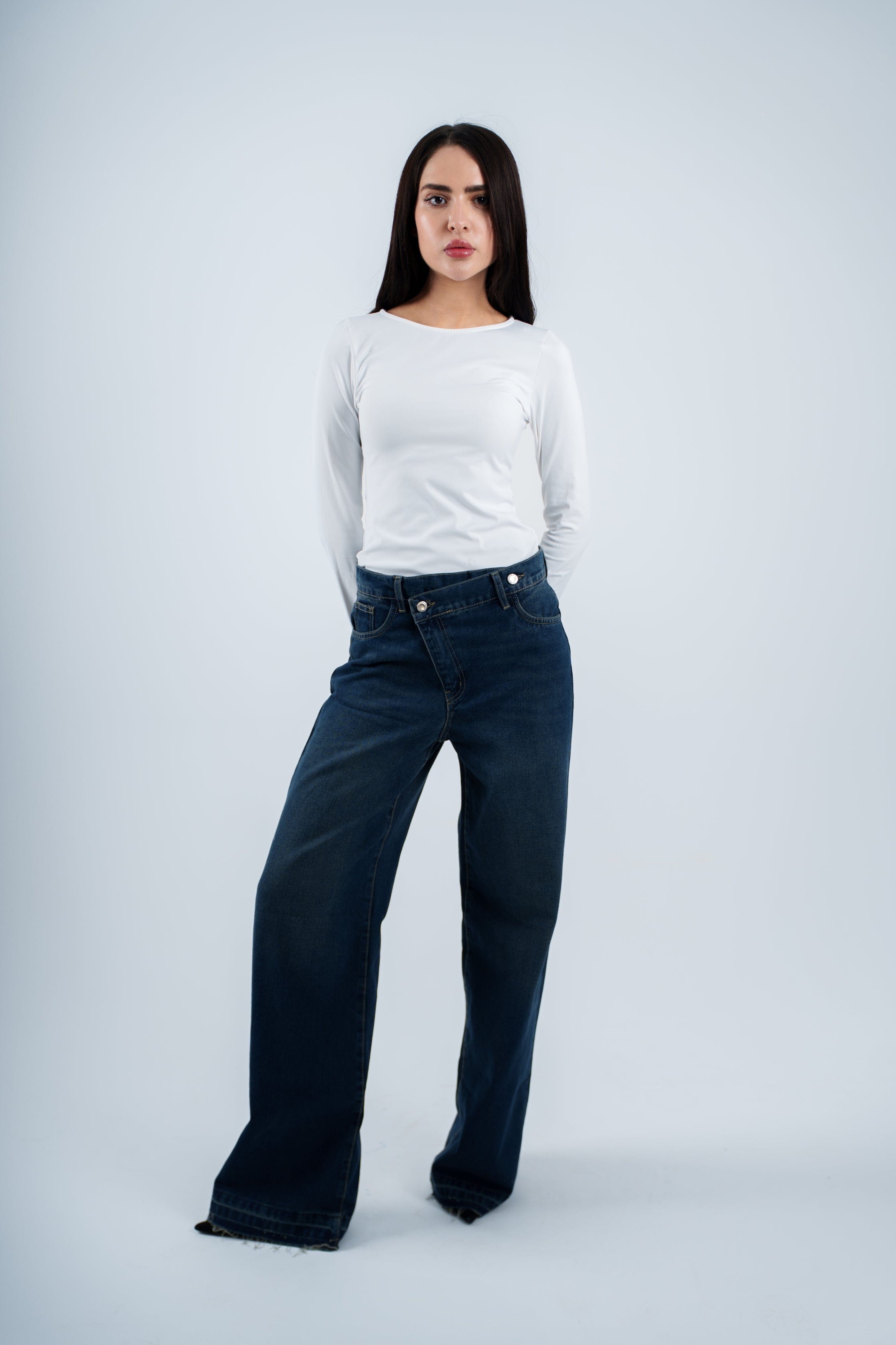 High-Waist Dirty Cross Wide Leg Jeans