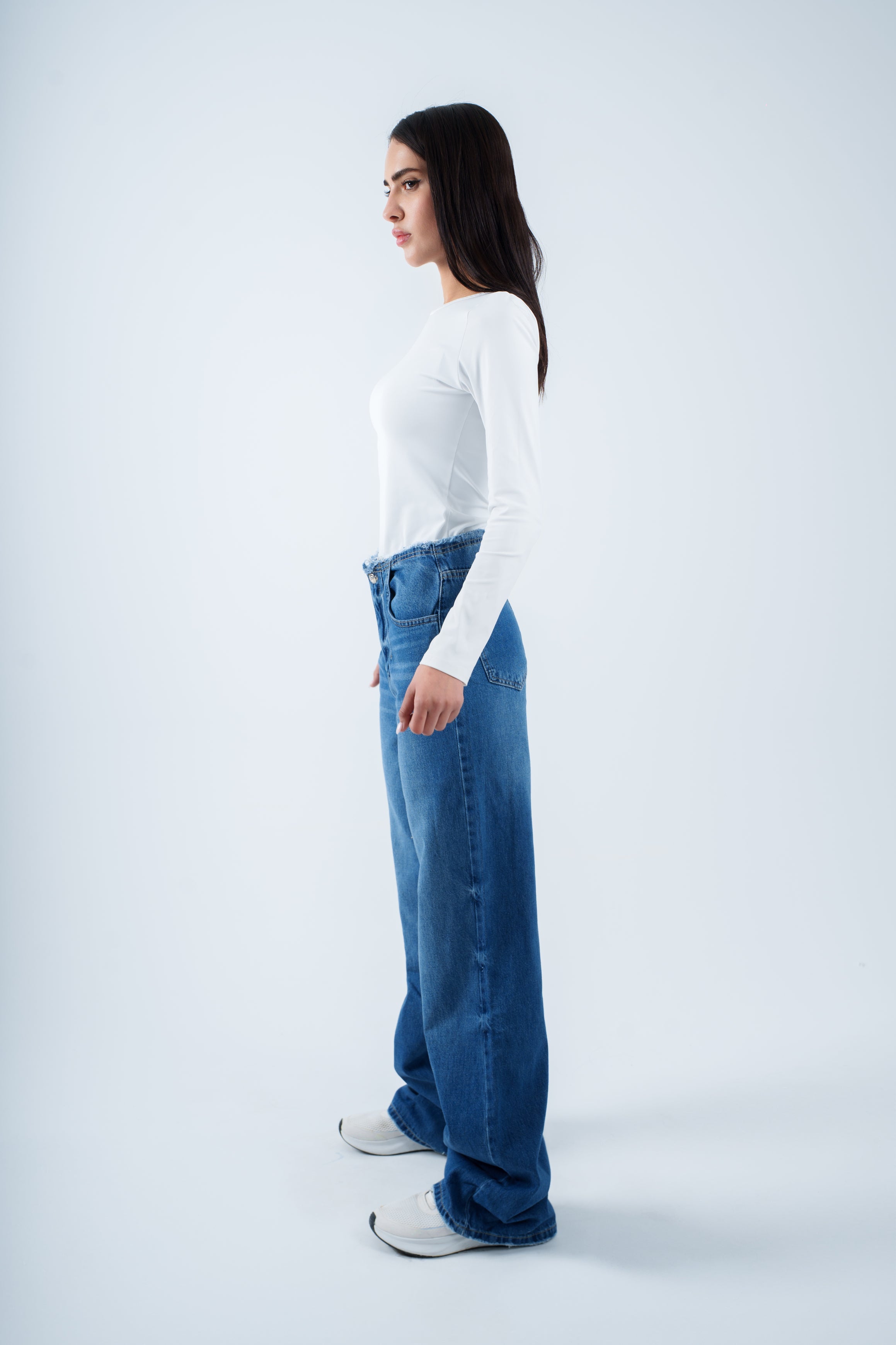 No Waist Jeans Medium Wash Wide Leg