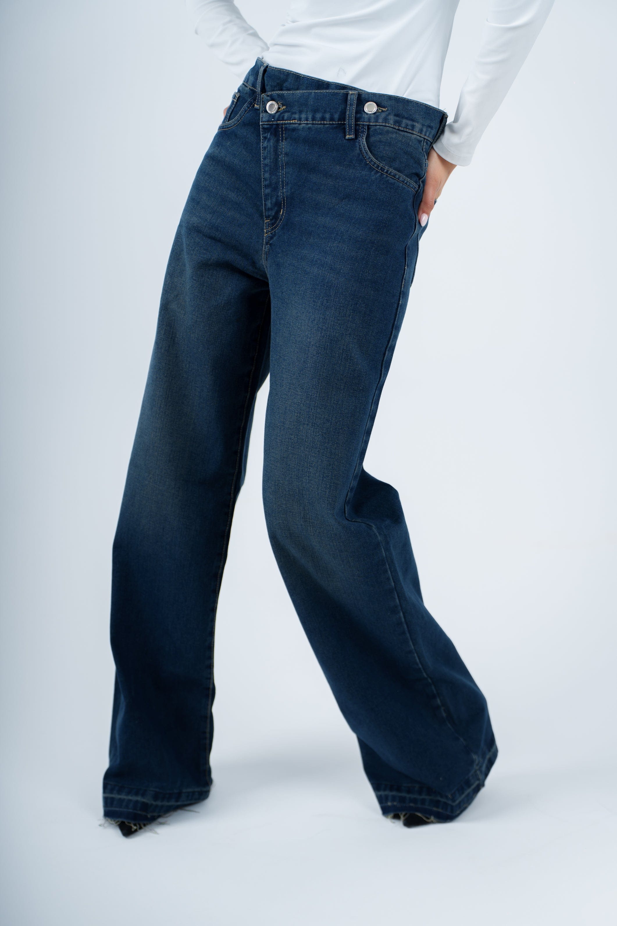 High-Waist Dirty Cross Wide Leg Jeans