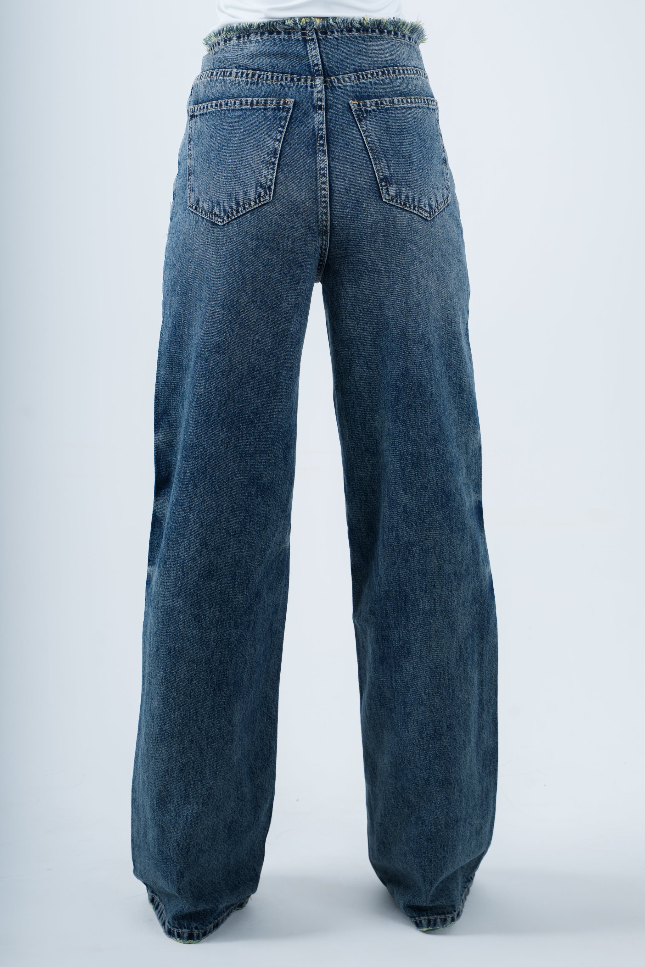 No Waist Jeans Dirty Wash Wide Leg