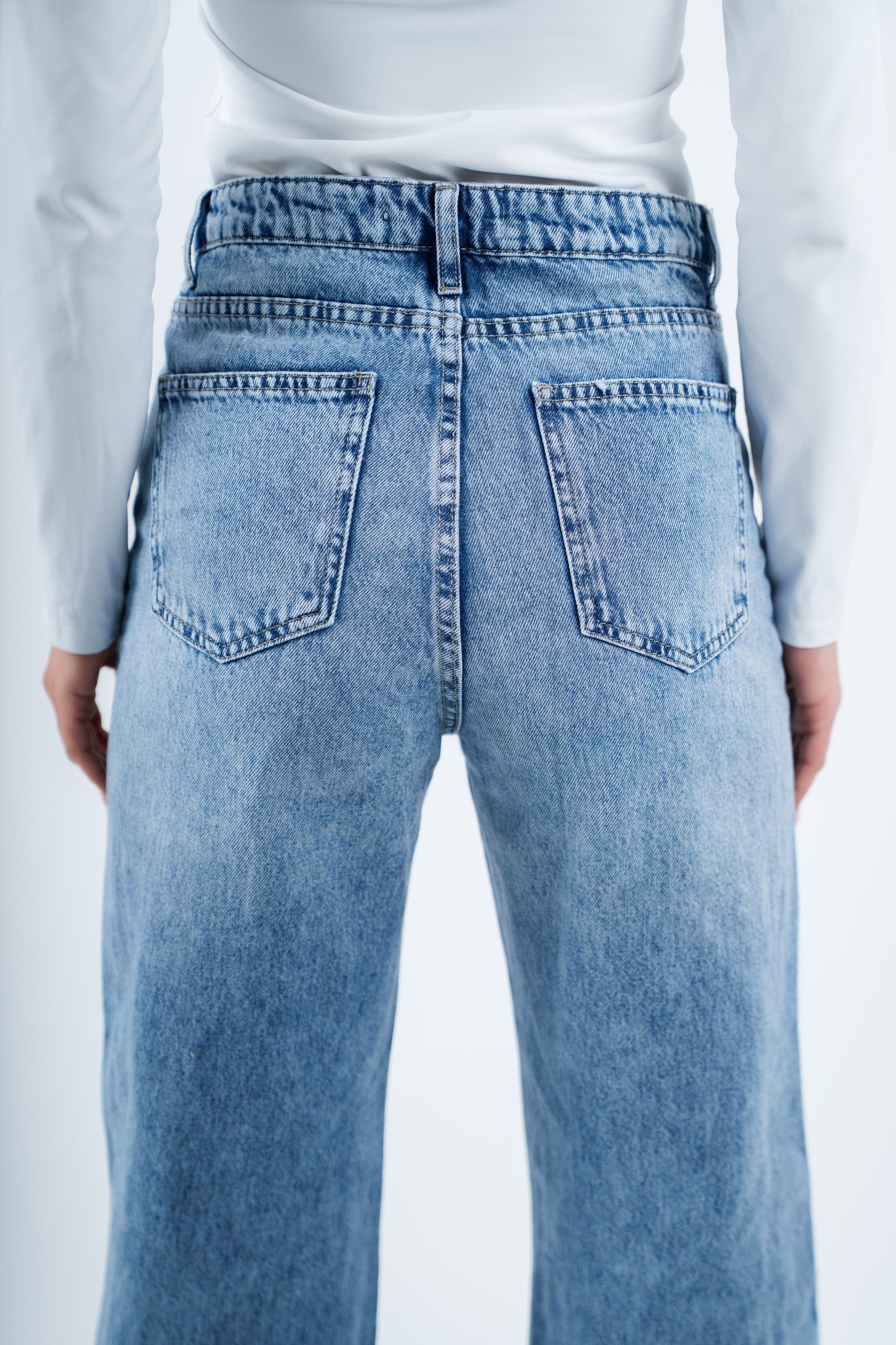 High-Waist Medium Wash Straight Leg Jeans