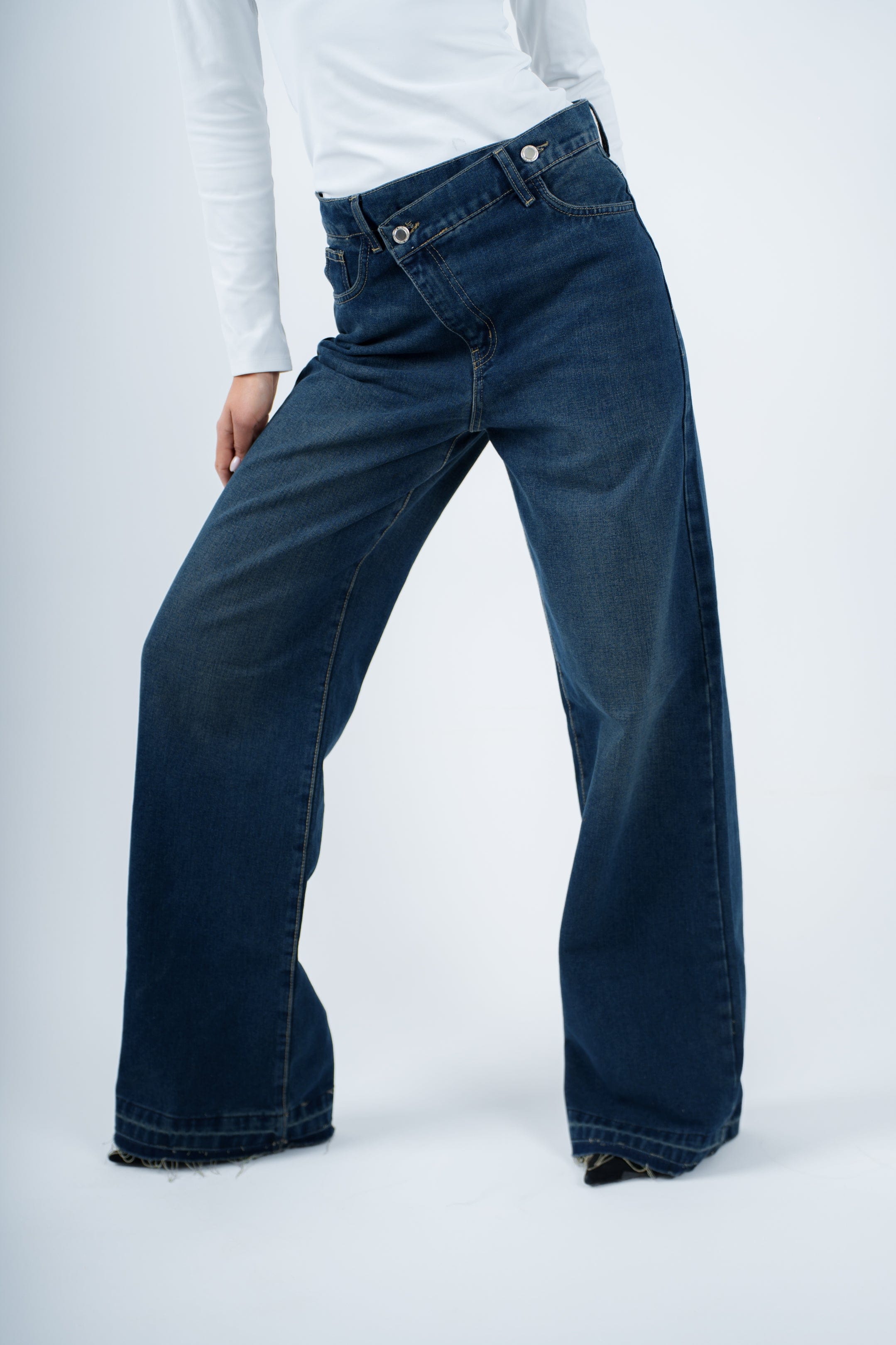 High-Waist Dirty Cross Wide Leg Jeans