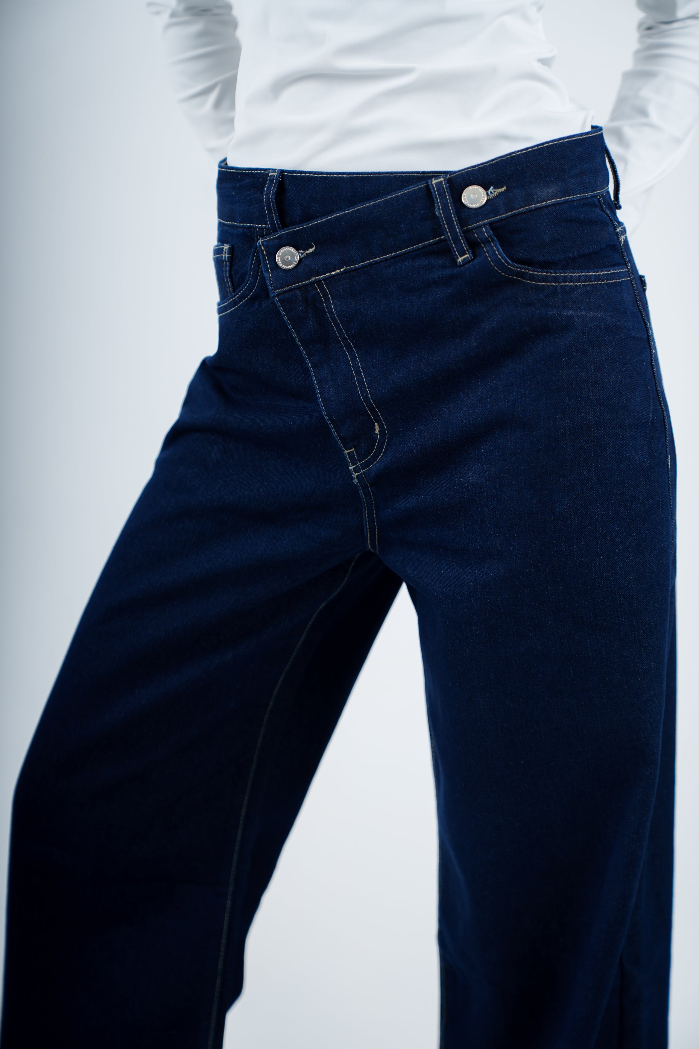 High-Waist Indigo Cross Wide Leg Jeans