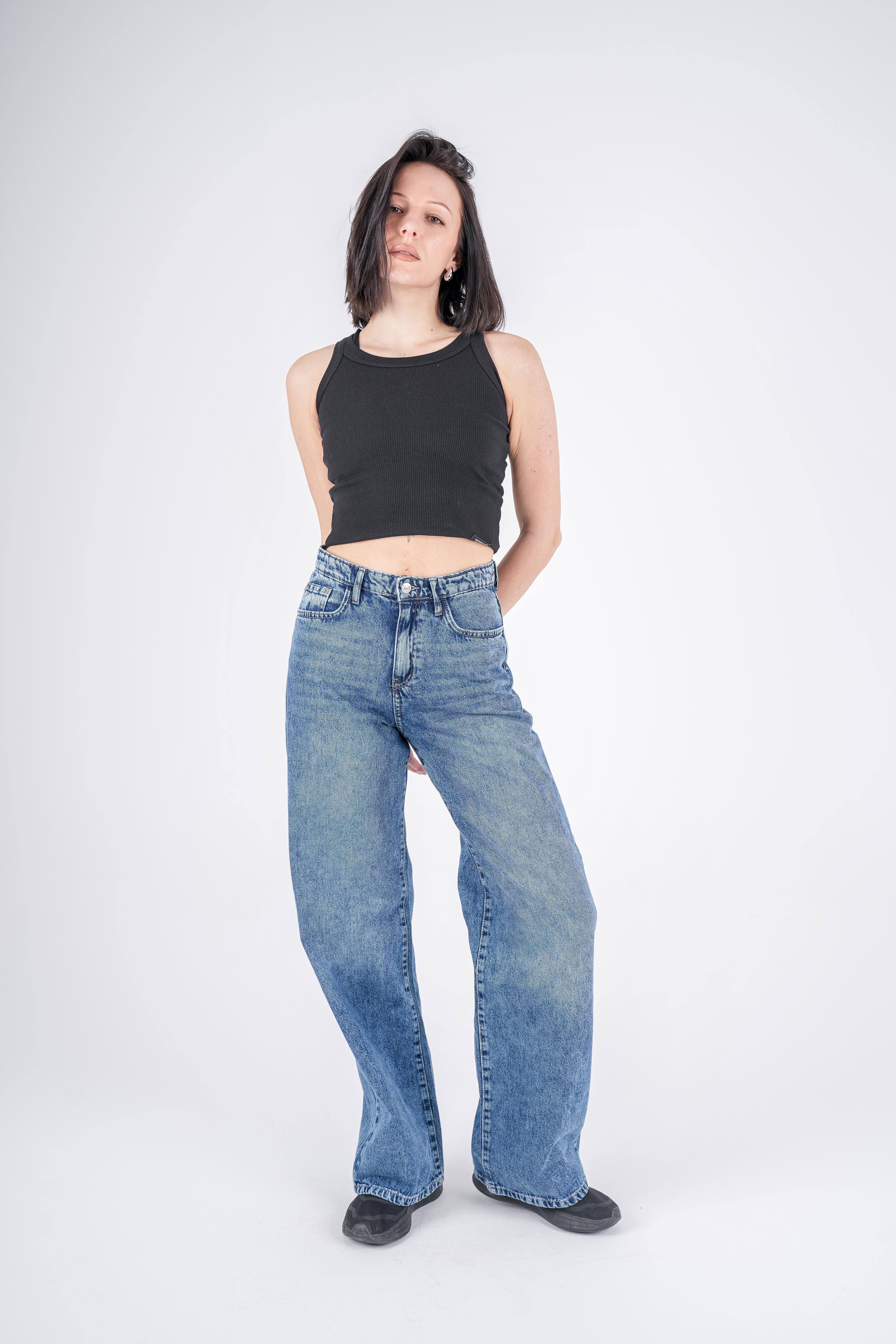 High-Waist Medium Wash Wide Leg Jeans