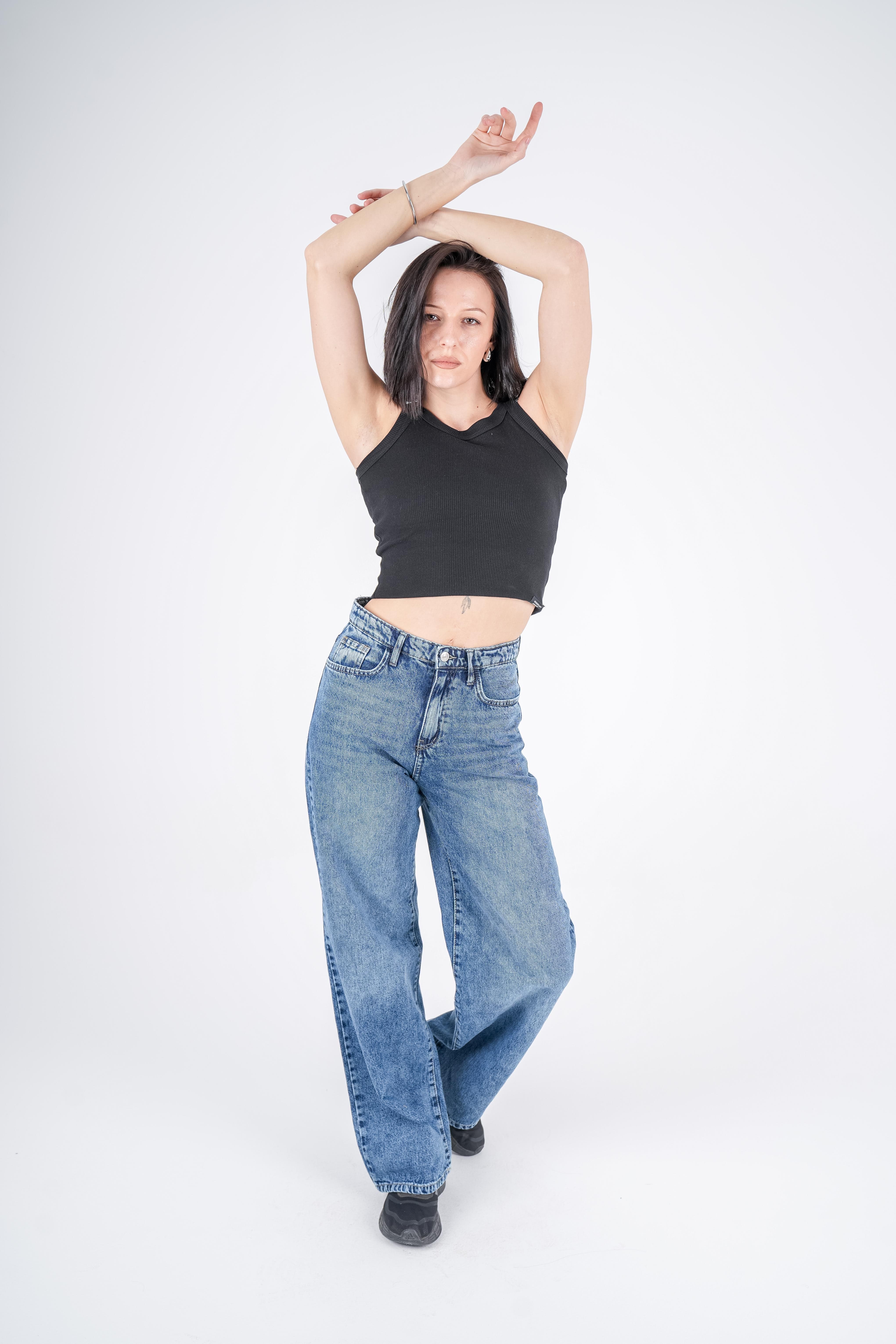 High-Waist Medium Wash Wide Leg Jeans