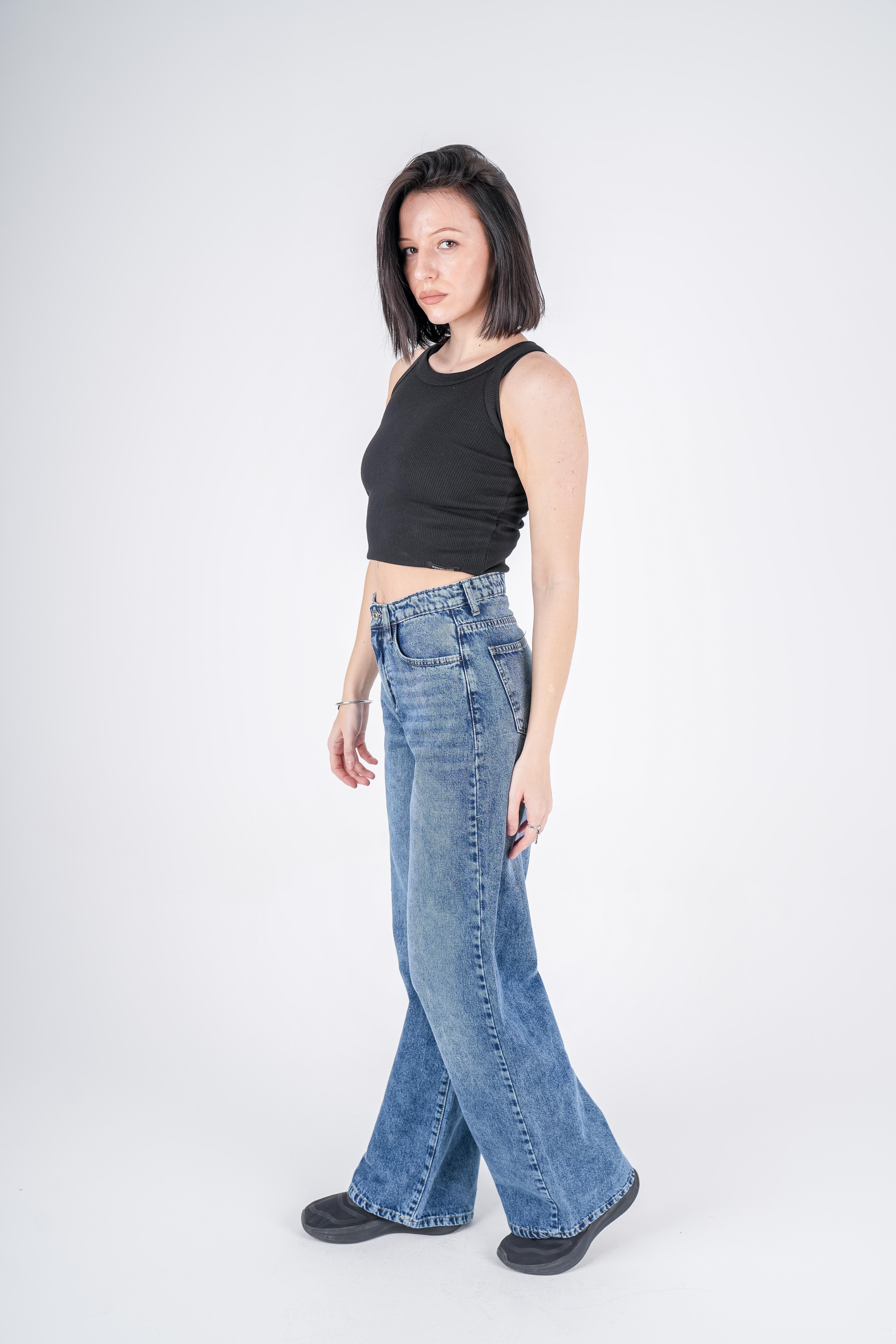 High-Waist Medium Wash Wide Leg Jeans