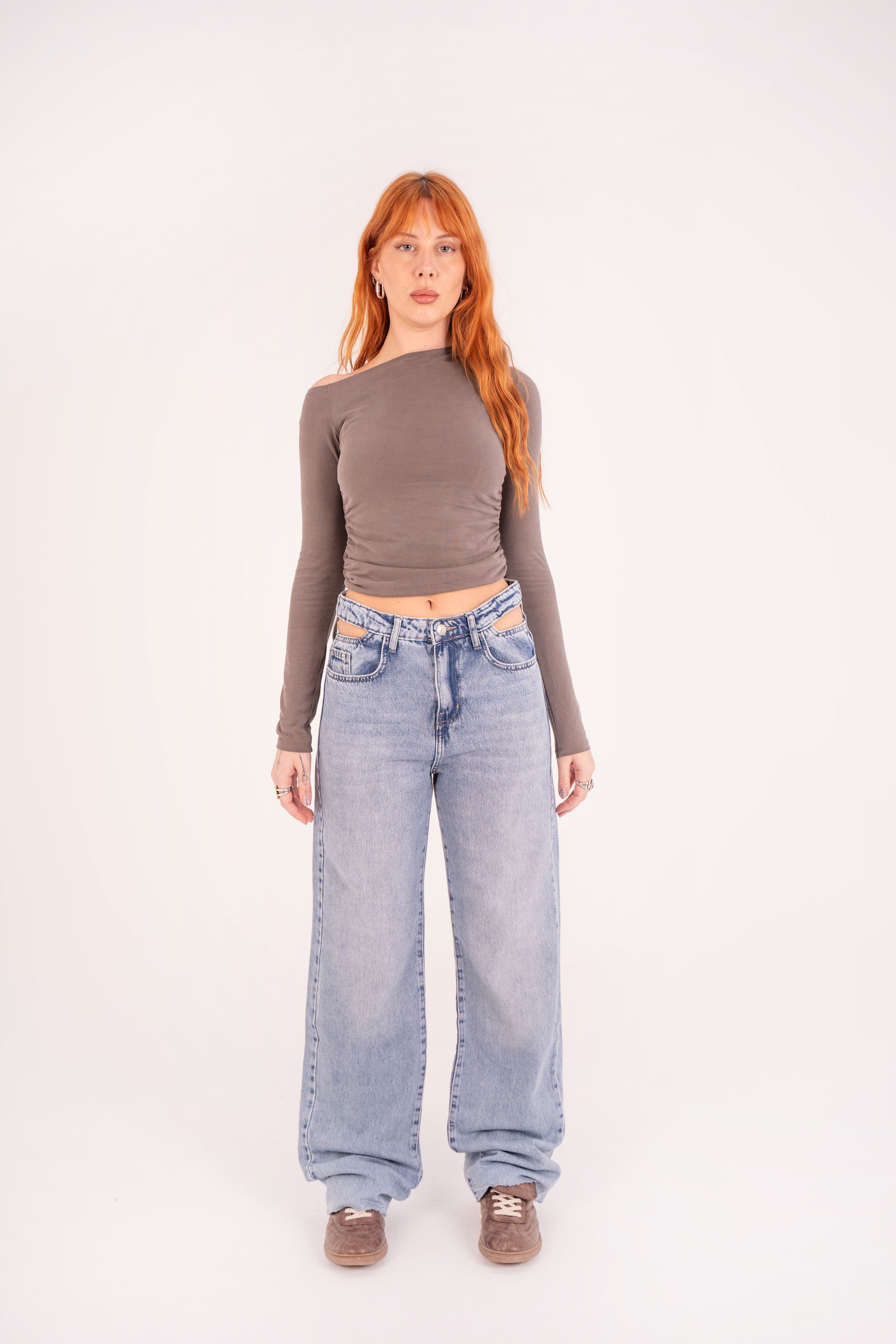 Double-Waist Light Wash Straight Leg Jeans