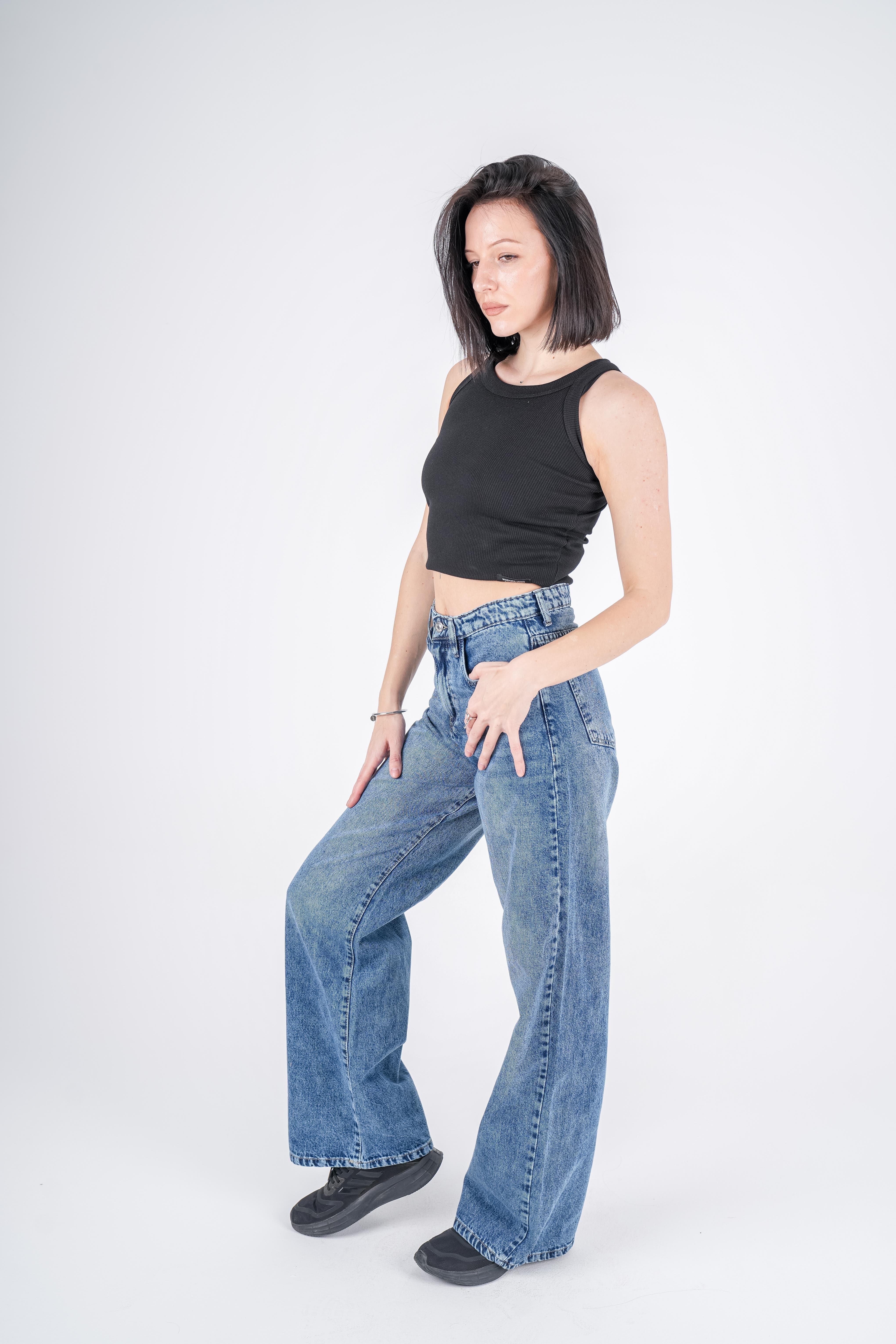 High-Waist Medium Wash Wide Leg Jeans