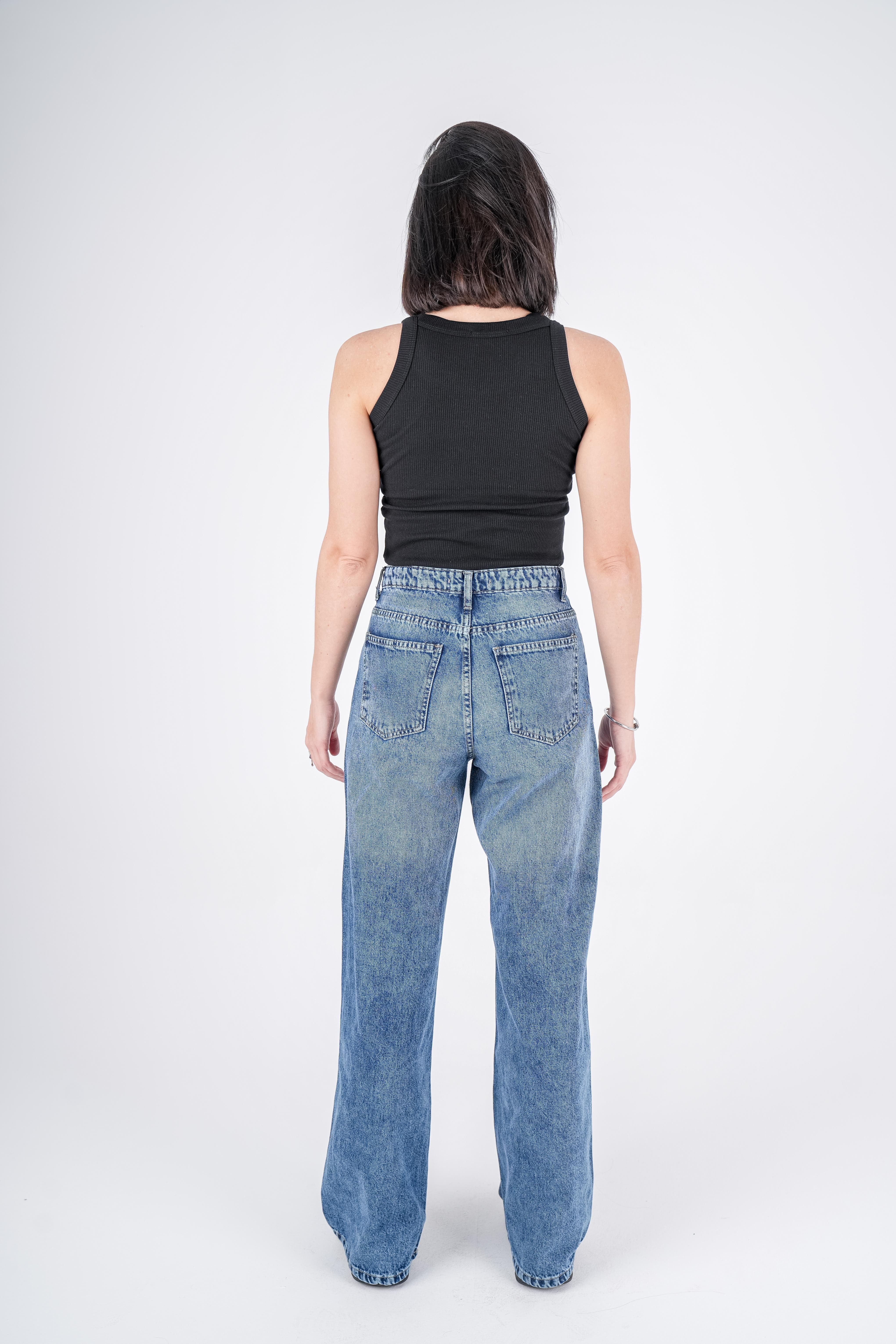 High-Waist Medium Wash Wide Leg Jeans