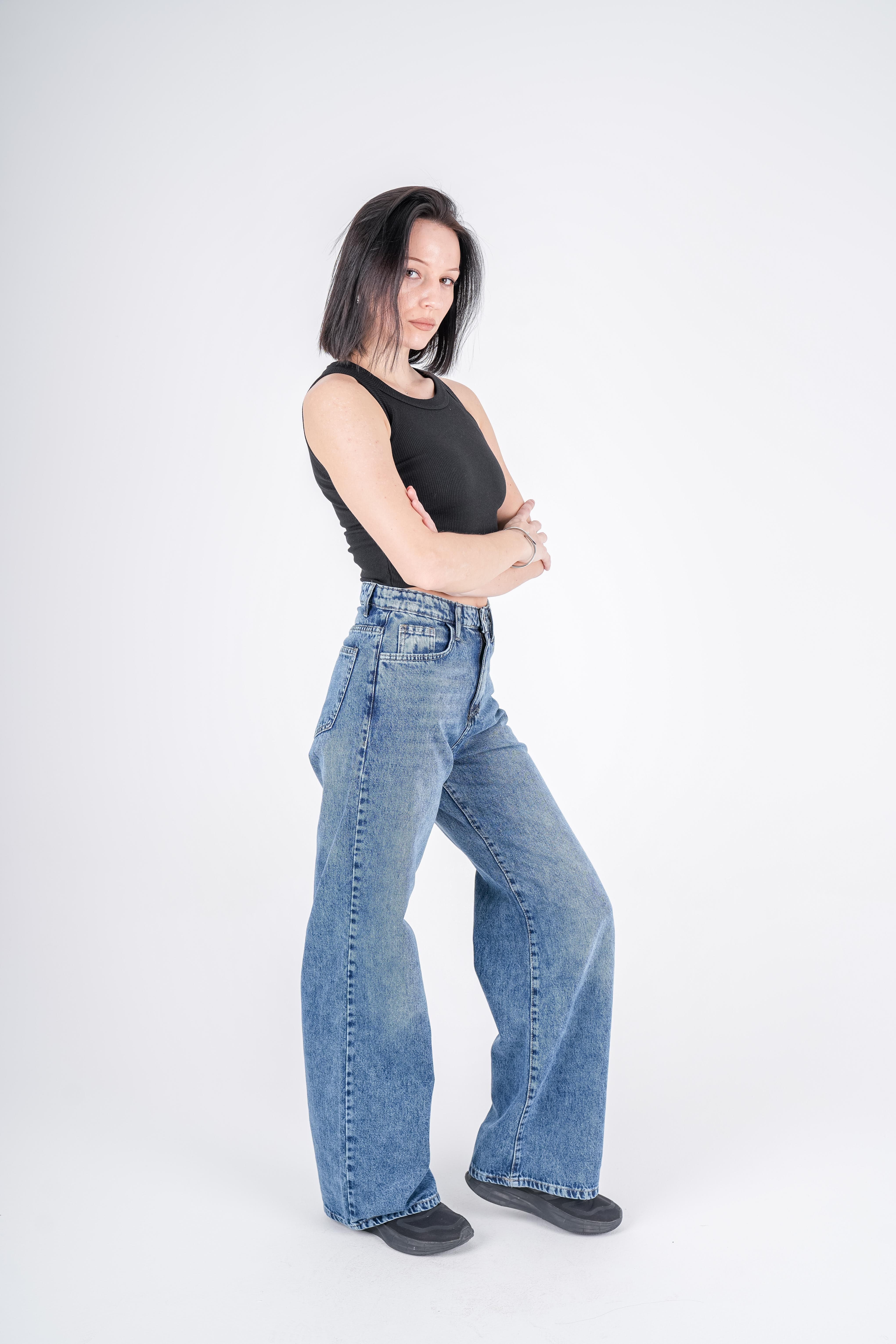 High-Waist Medium Wash Wide Leg Jeans