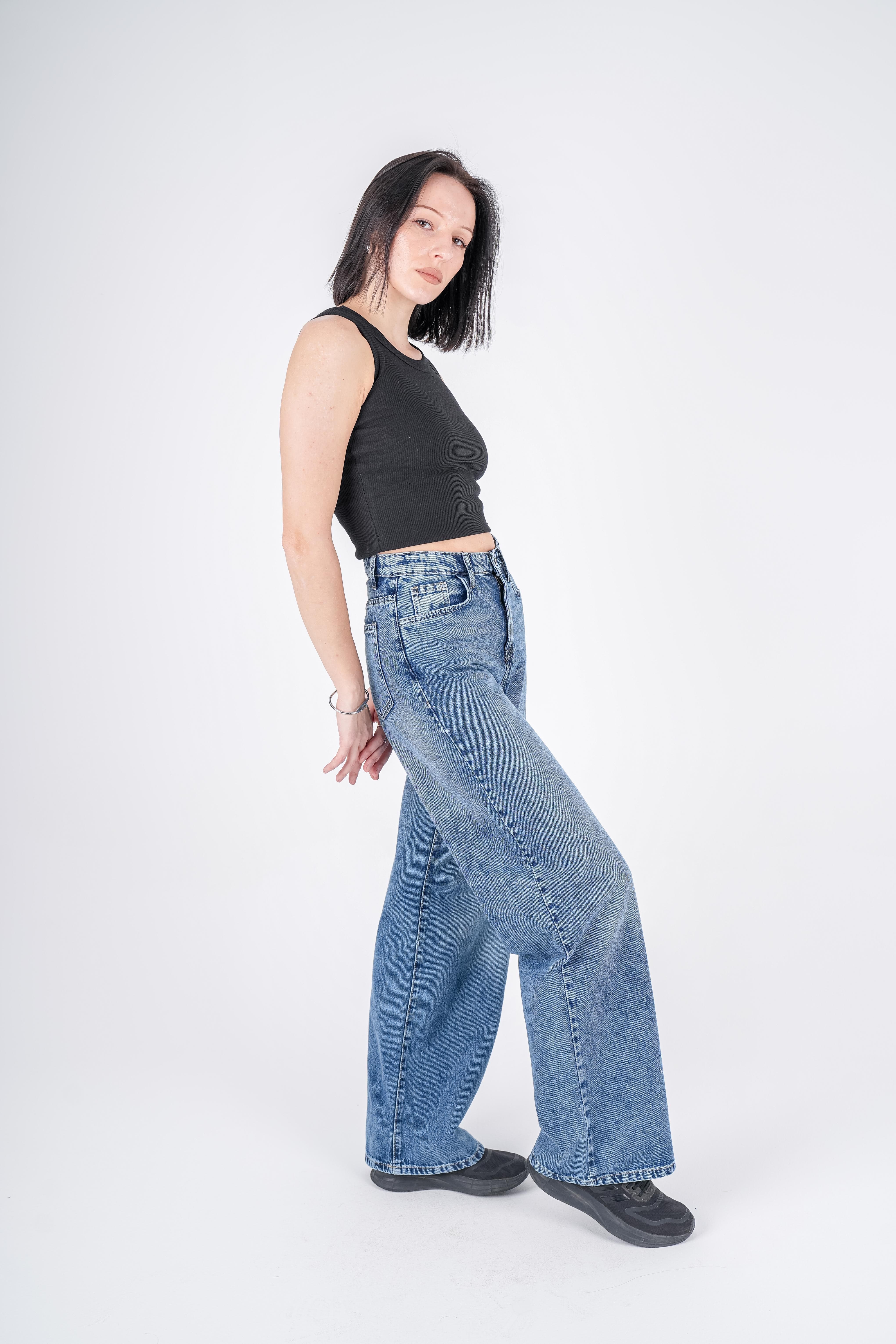 High-Waist Medium Wash Wide Leg Jeans