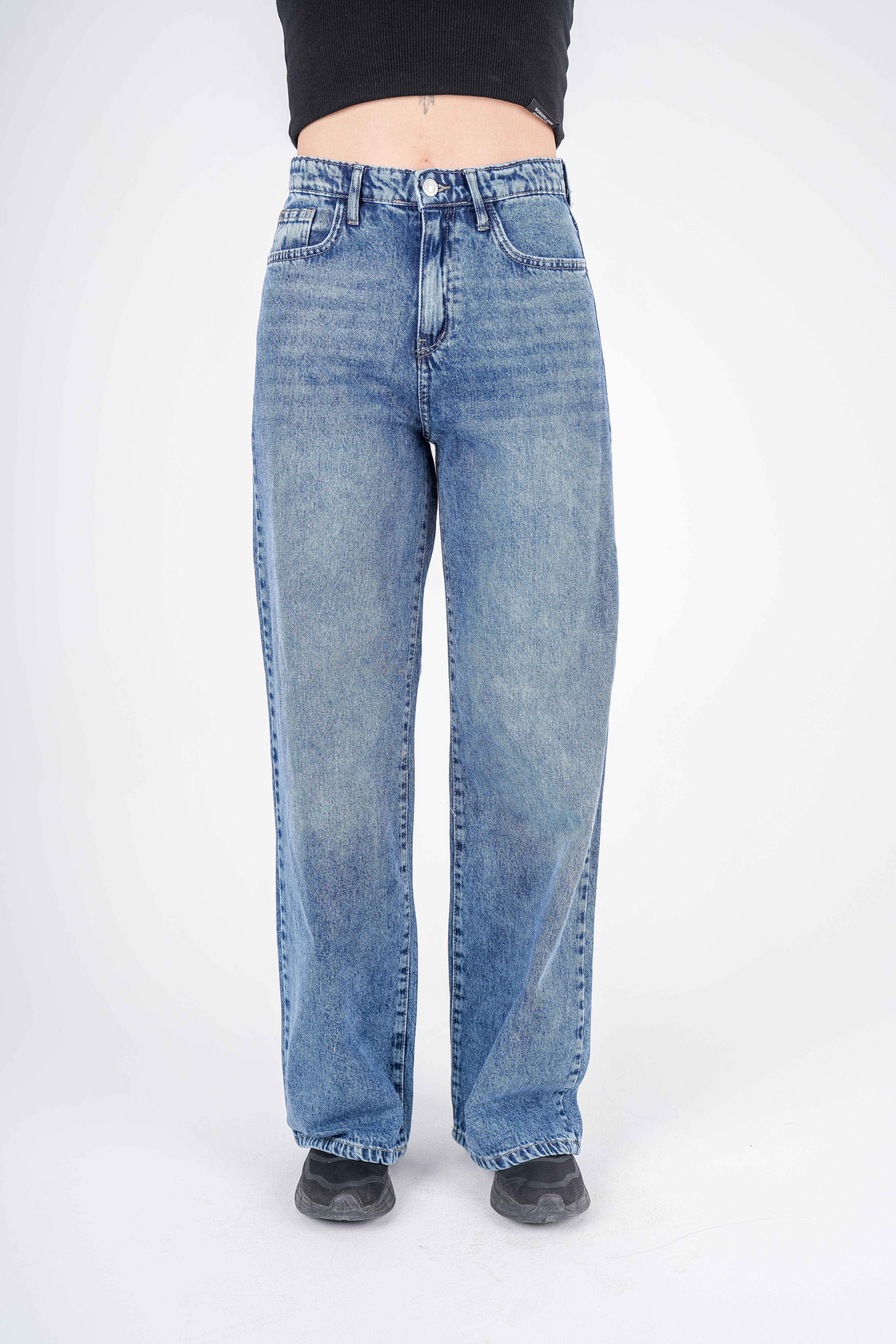 High-Waist Medium Wash Wide Leg Jeans