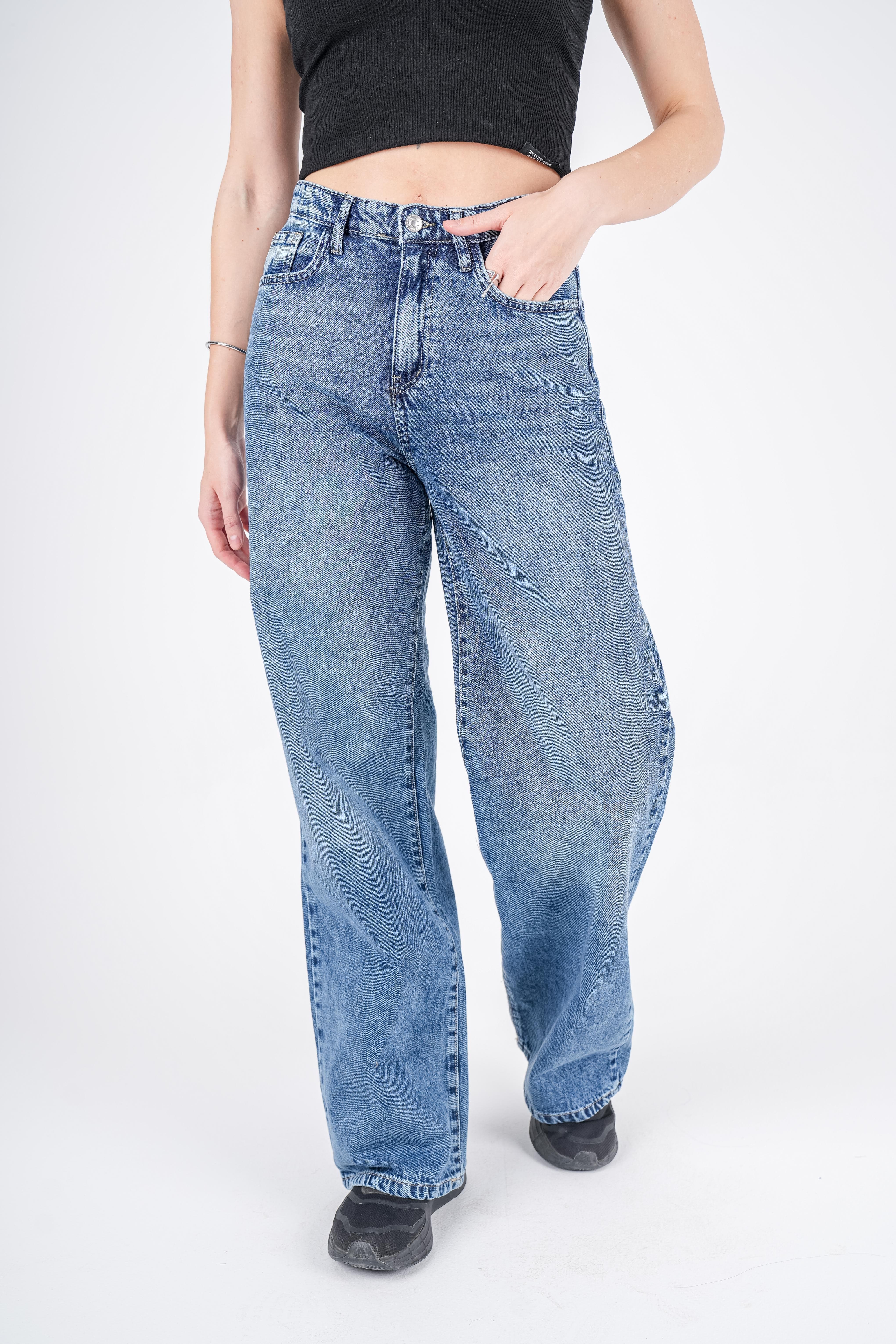 High-Waist Medium Wash Wide Leg Jeans